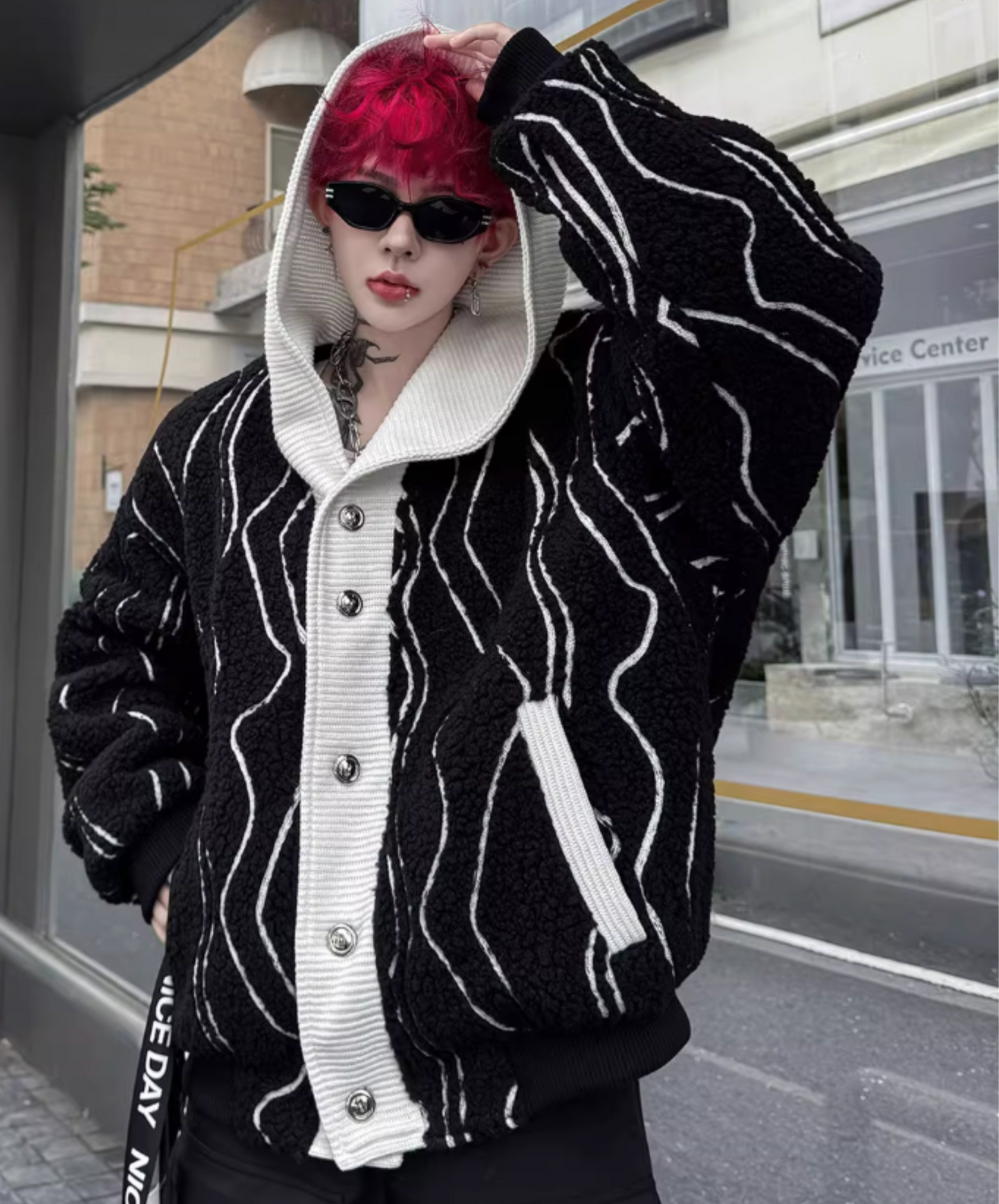 irregular striped hoodie jacket EN2596