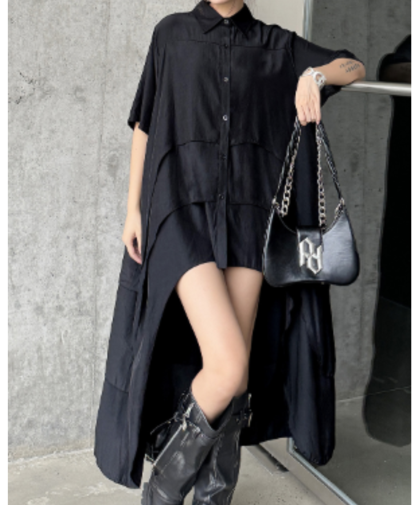 Irregular design short-sleeved long shirt EN2955
