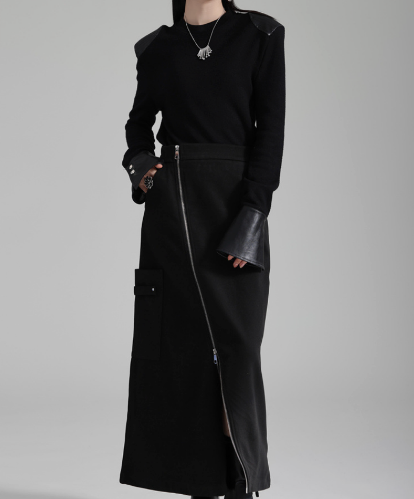 irregular zipper velvet skirt EN2732