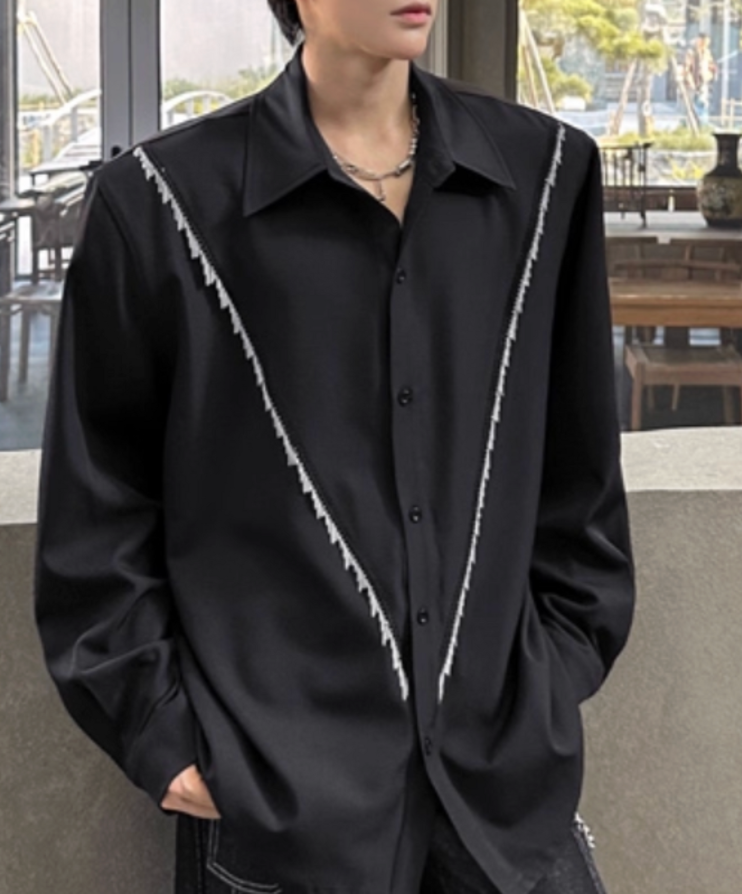 v-line fringe decoration shirt EN2435