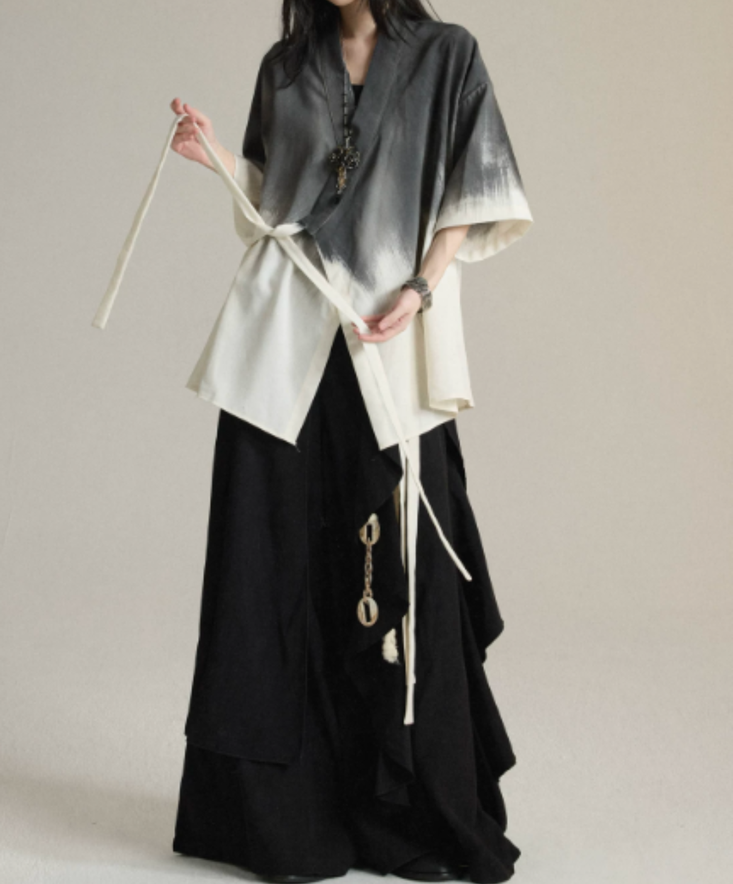 tie-dye print with waist tie jacket EN3010