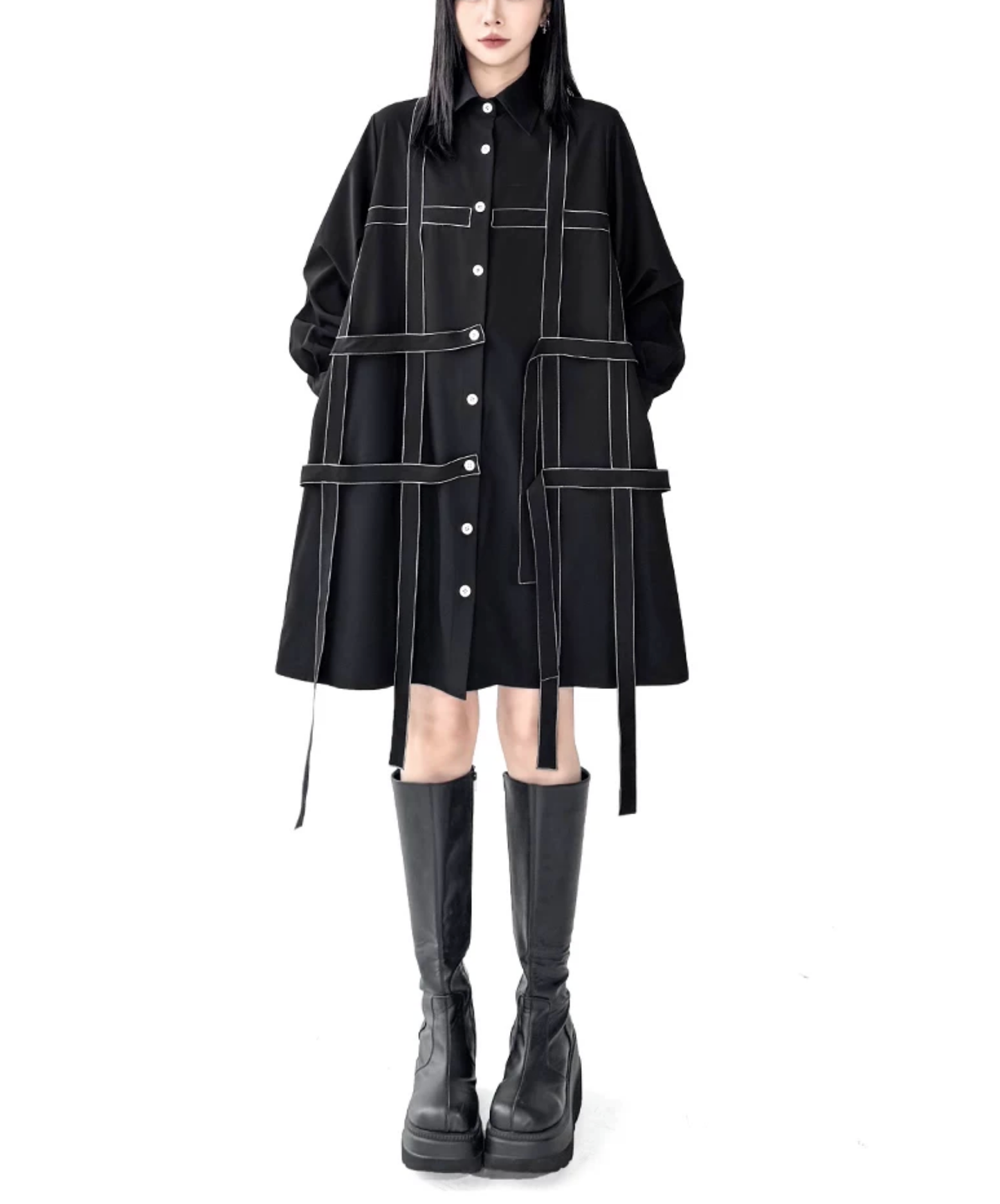 dark grid stitch decoration shirt EN2841