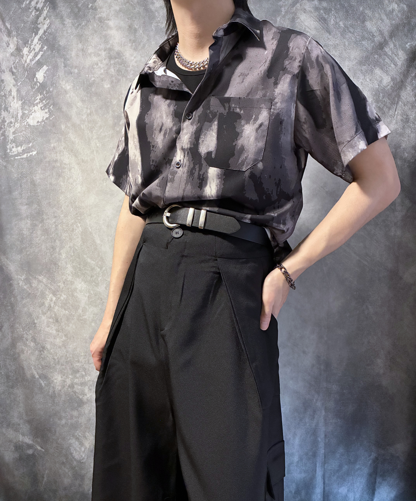 Ink painting style splicing design shirt EN2143