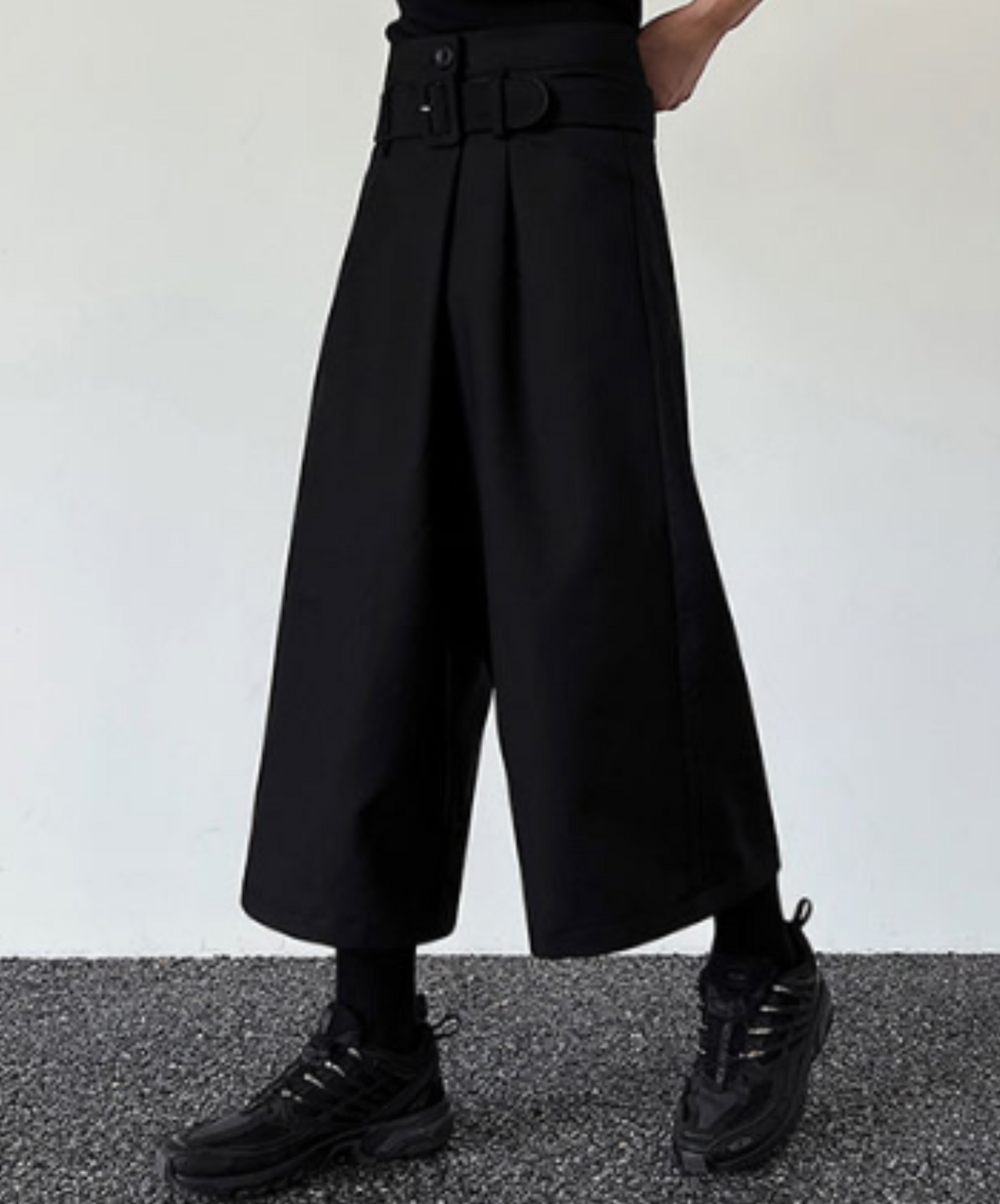 dark simple with belt wide pants EN1358