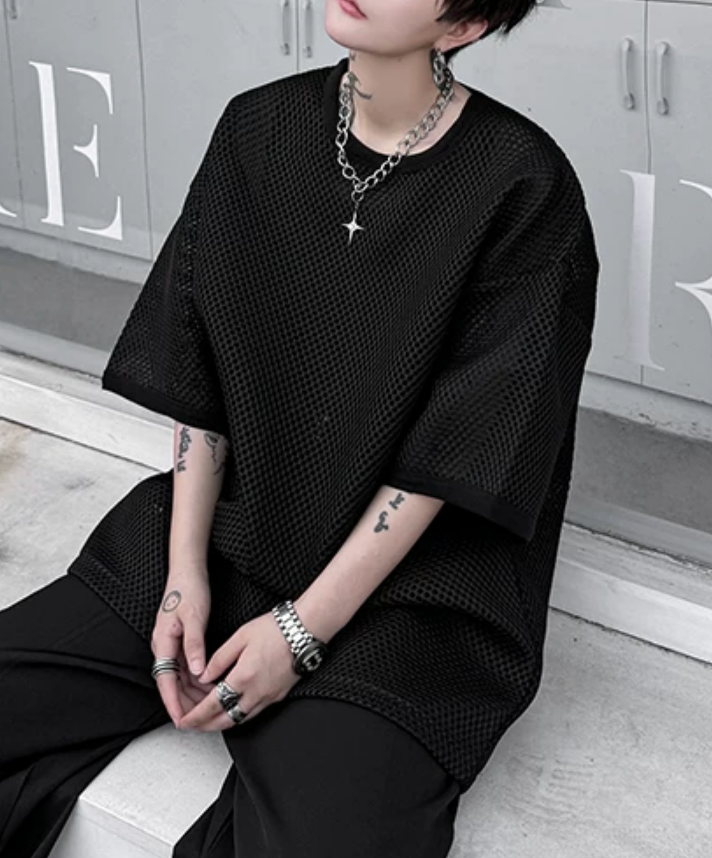 round mesh oversized t-shirt EN2862