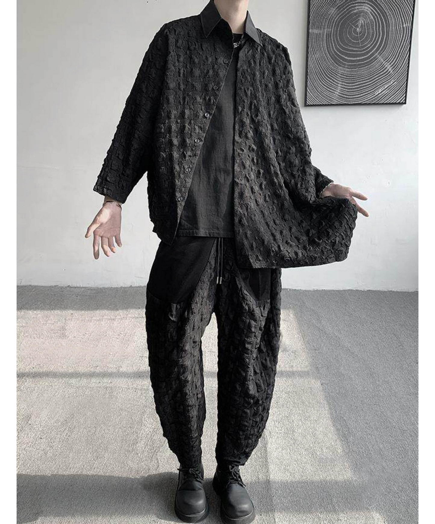 Irregular diagonal embossed placket shirt EN2696