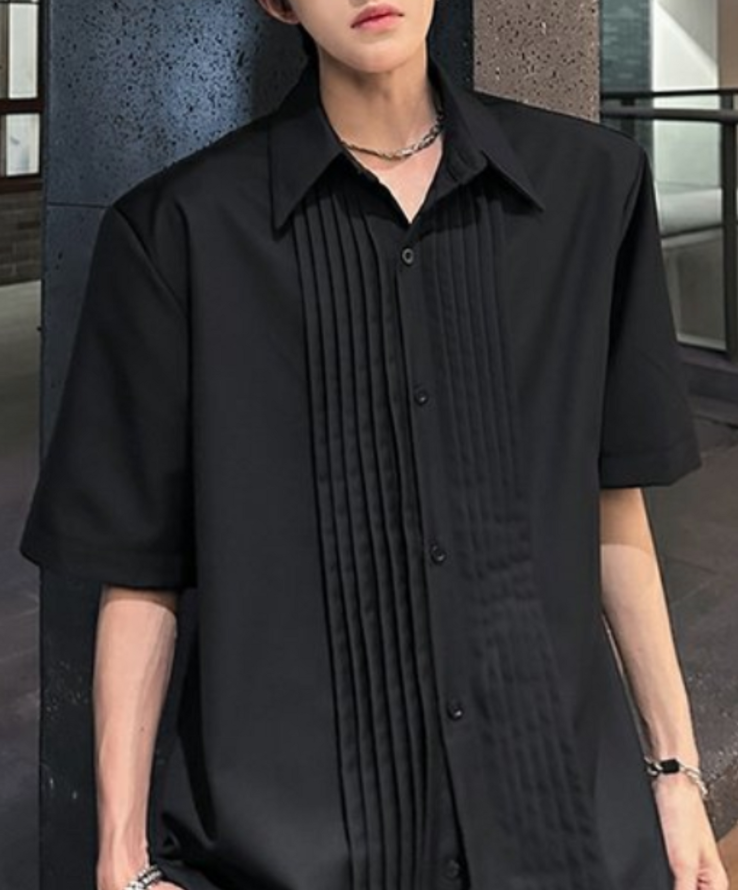 dark luxury pleated front design shirt EN2112