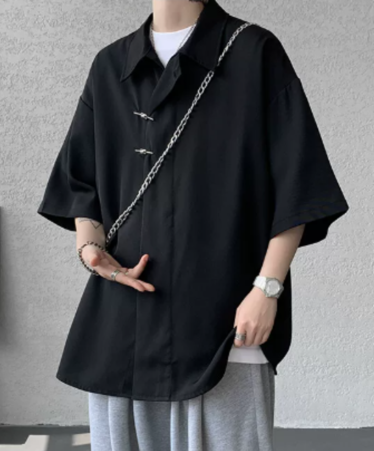 chinese-style slanted front placket shirt EN2910