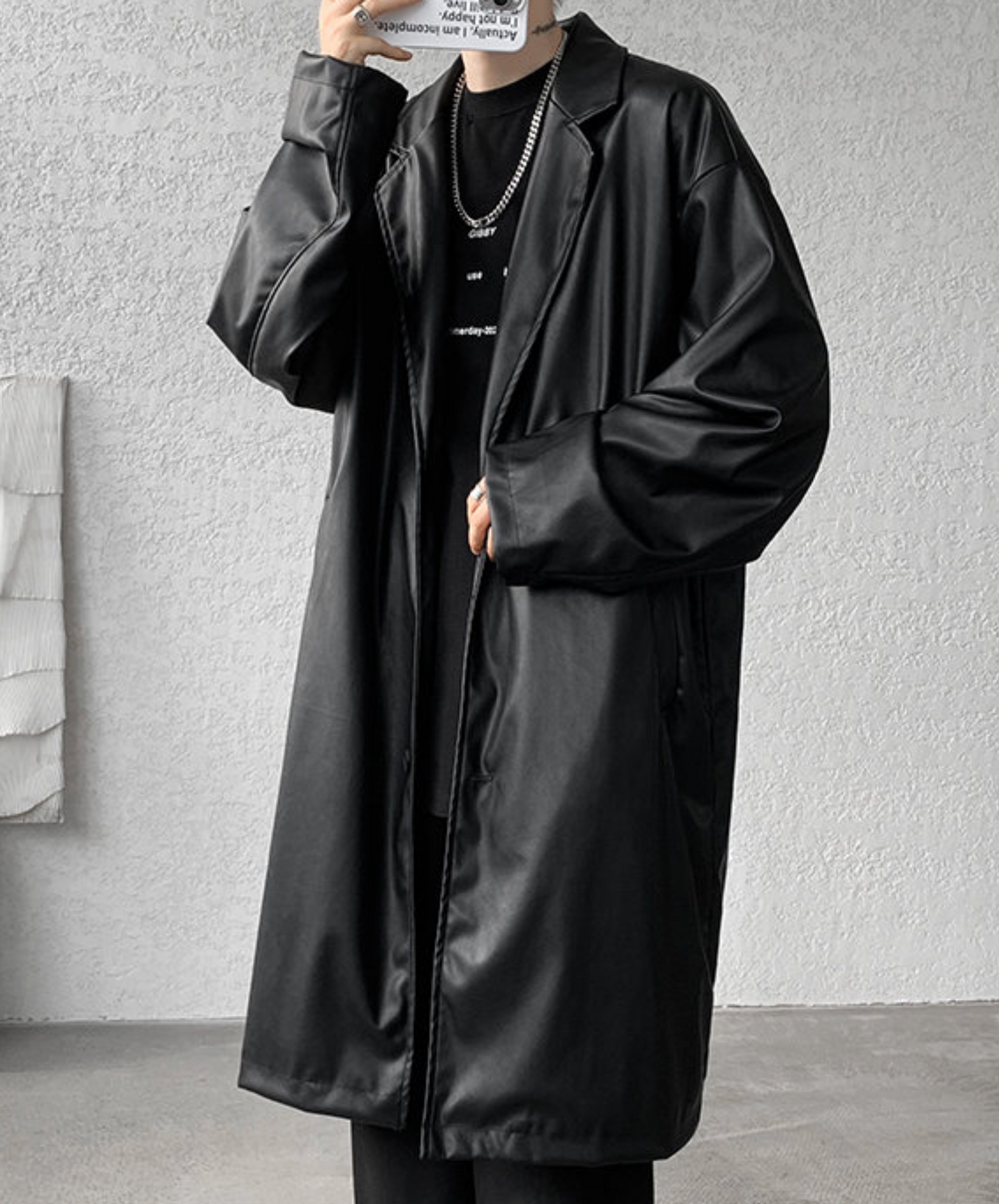 dark retro long pu leather coat EN2510