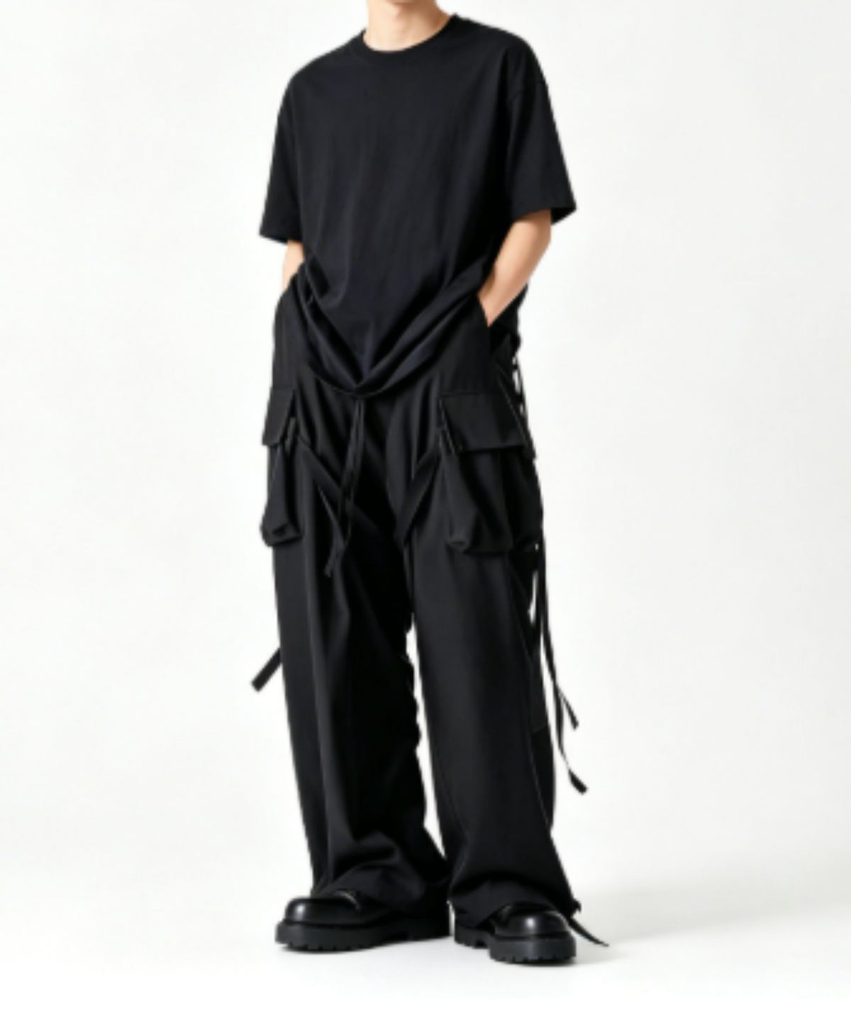 dark side flap pocket with strap wide pants EN3259
