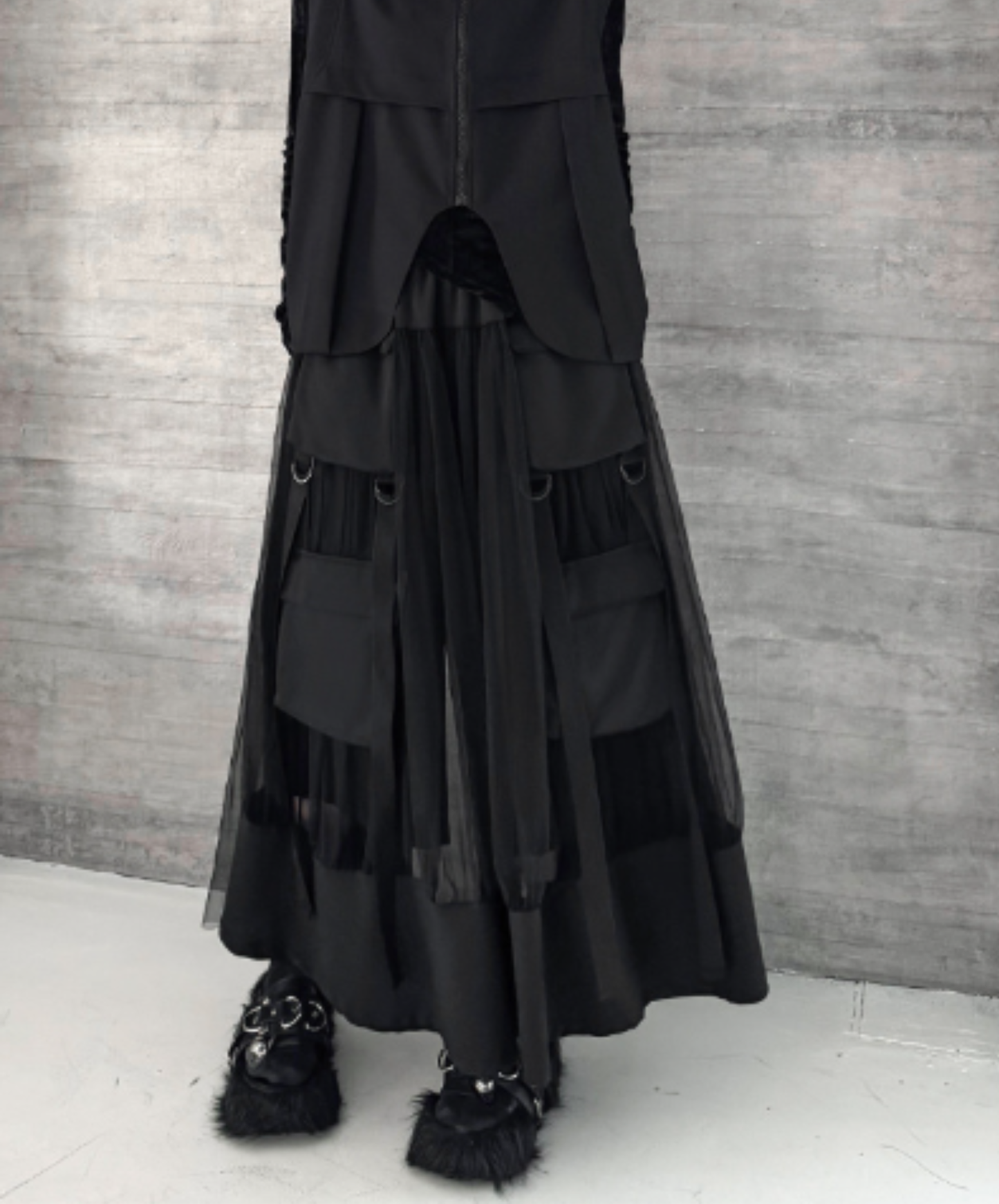 layered mesh patchwork skirt EN3104