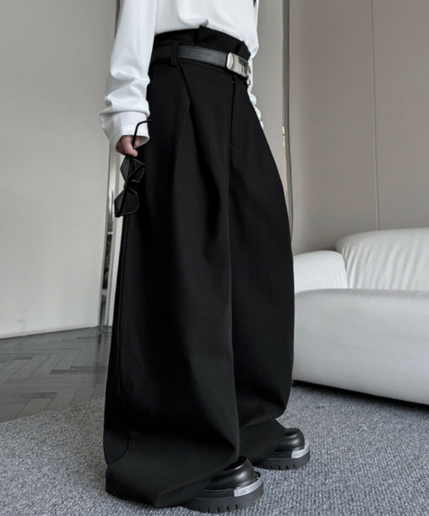 smooth drape texture wide pants EN2339