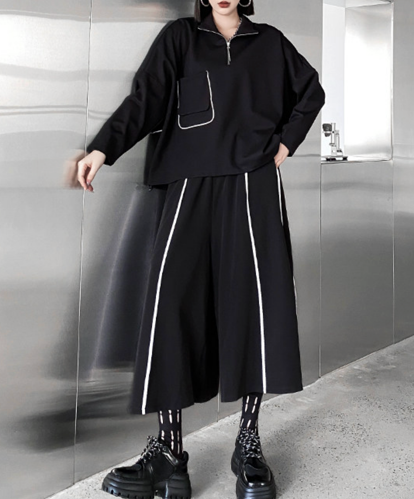 batwing sleeve white line sweatshirts EN2709