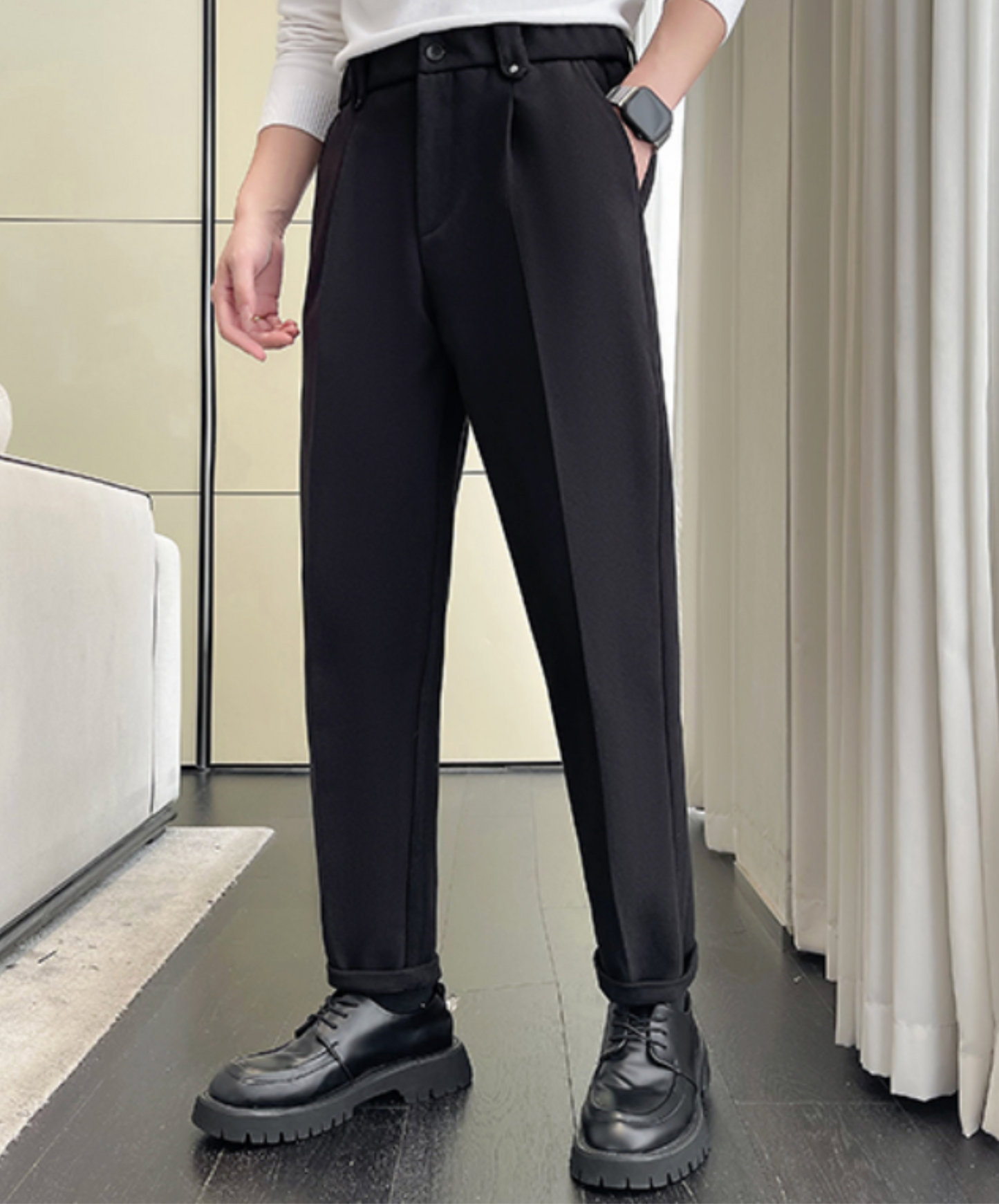 fleece-lined elastic waist pants EN2545