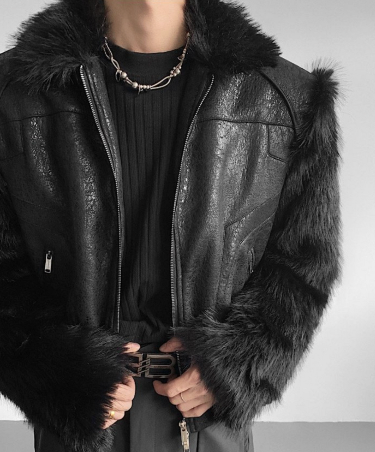 patchwork fur shorts jacket EN2530