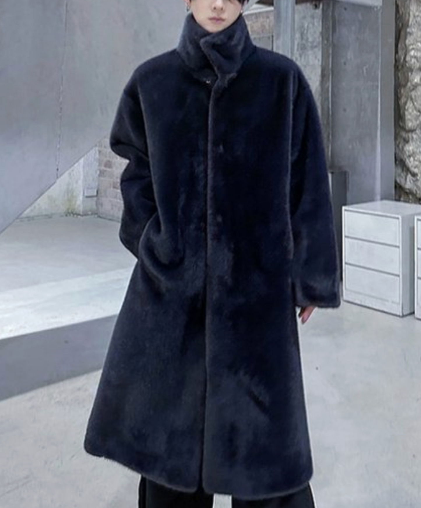 stand collar faux mink fur coat EN2573