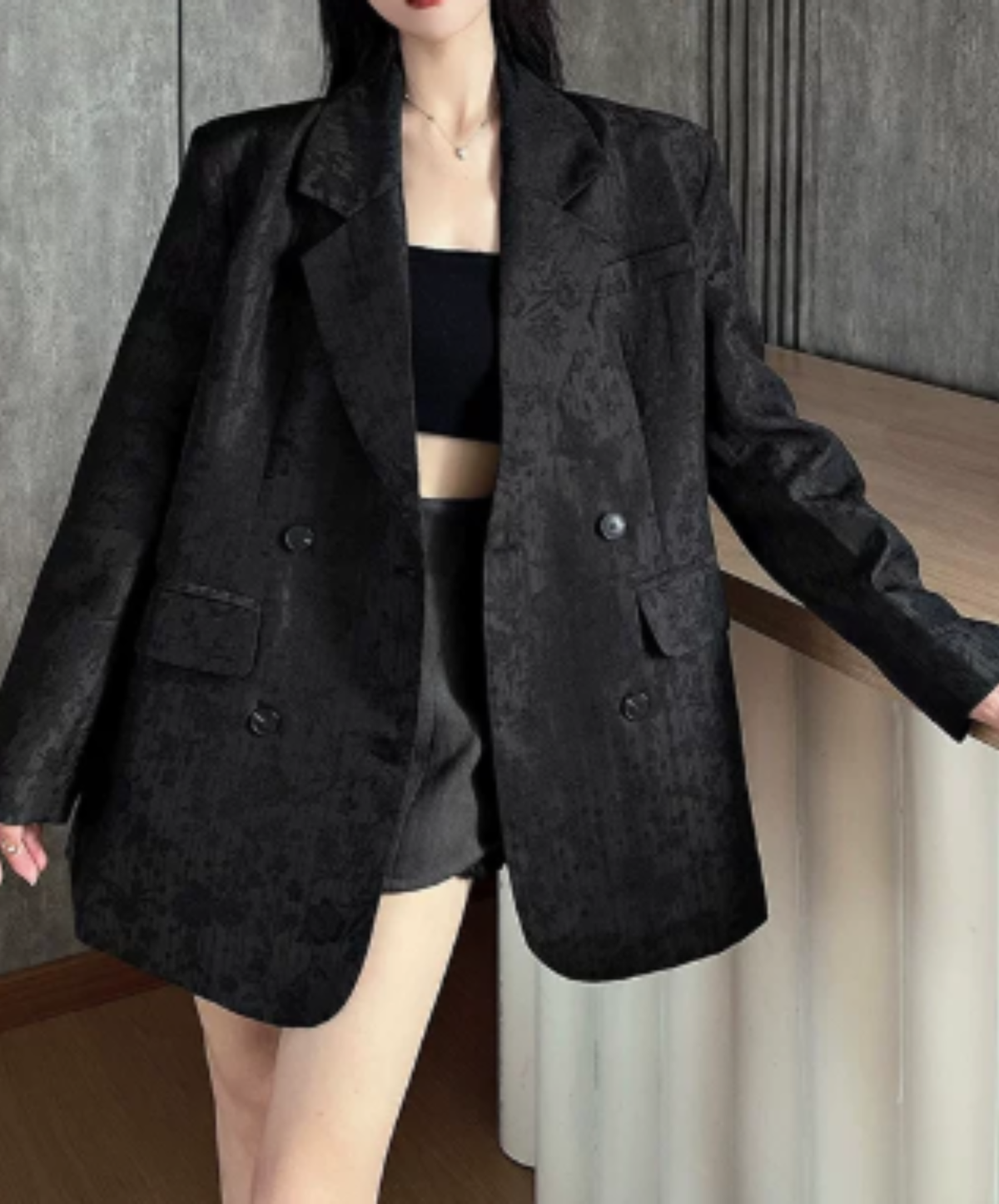 peaked lapel boxy silhouette jacket EN3209