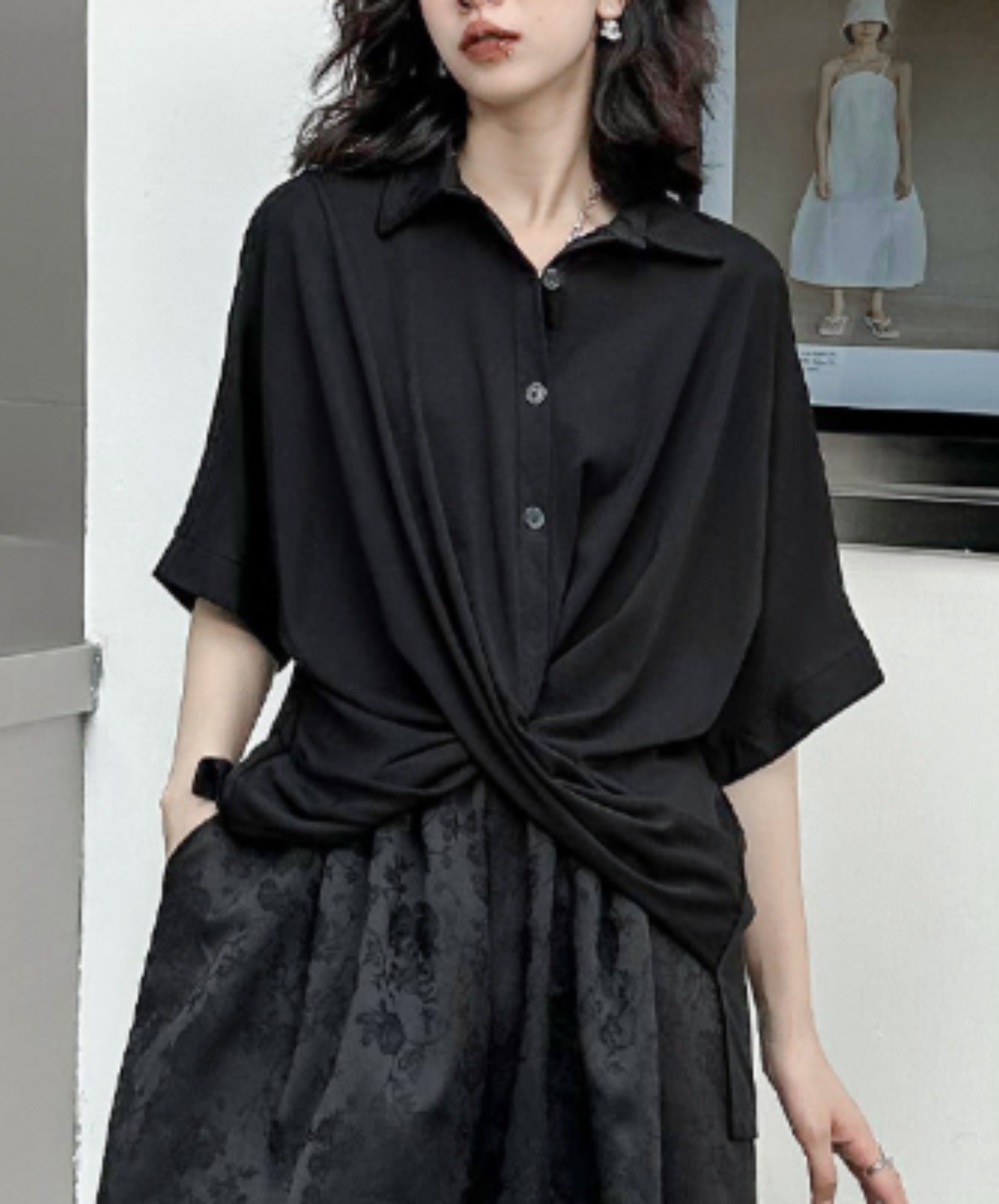 dark asymmetrical cross design shirt EN3001