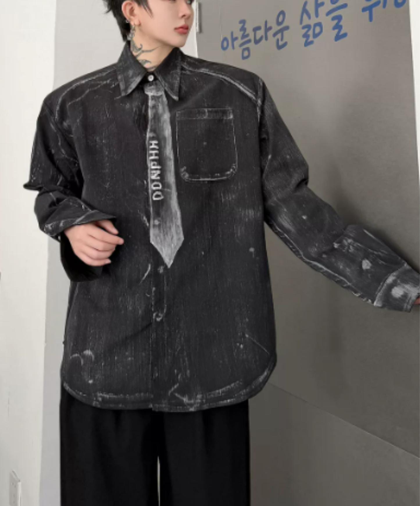 vintage-style tie motif design shirt EN3170