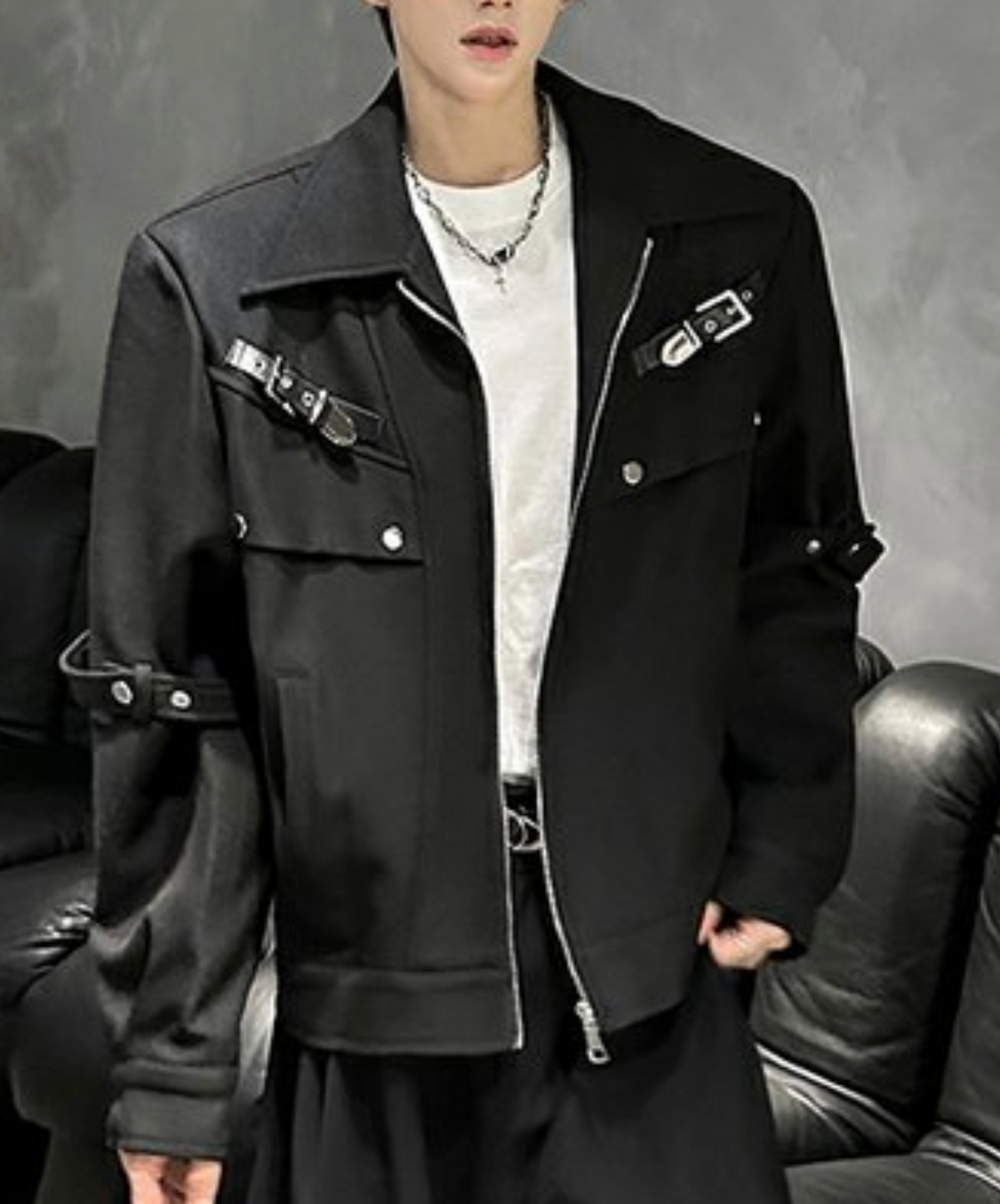 dark metal button short length jacket EN2455