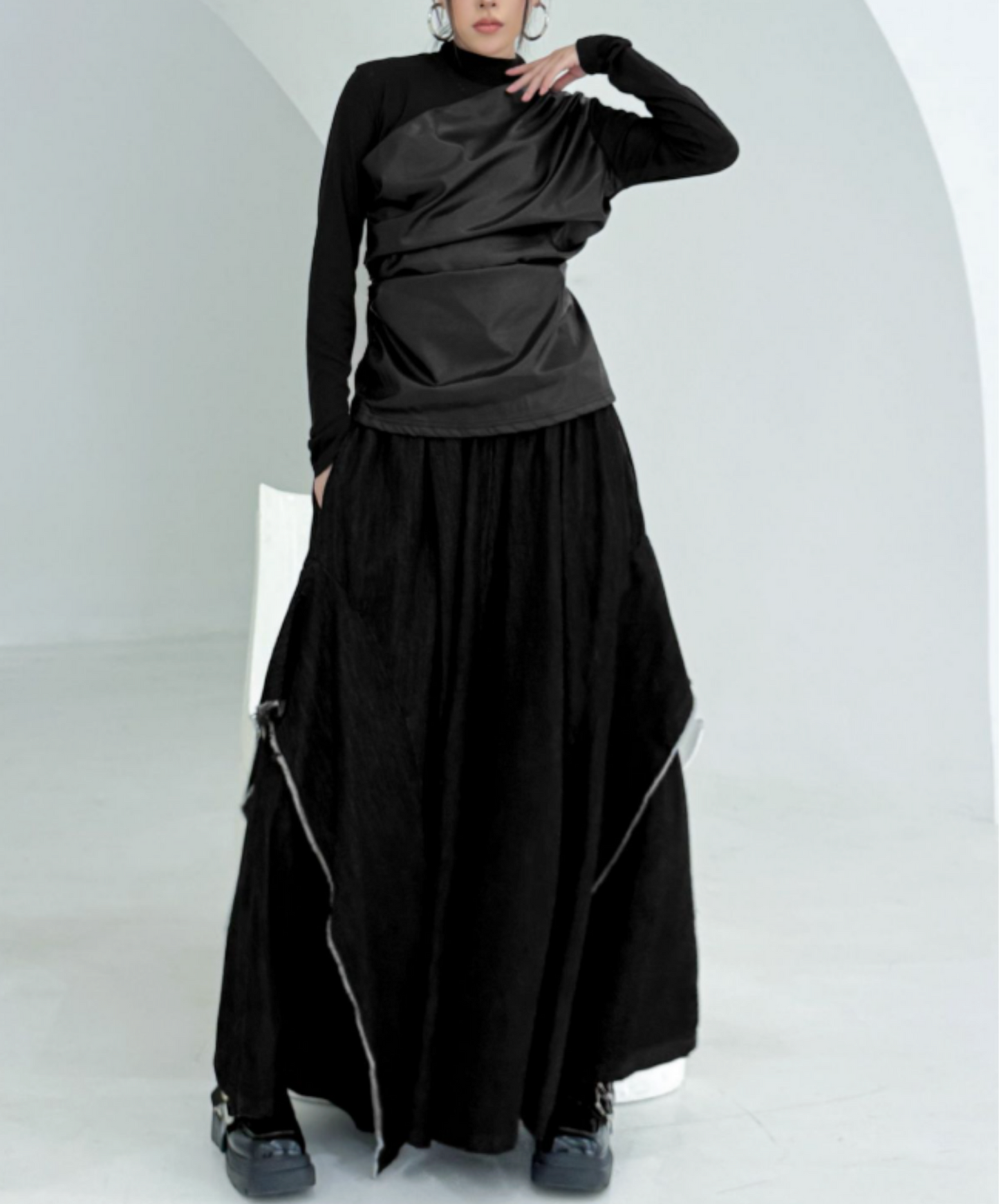 american patchwork high waist wide pants EN2781
