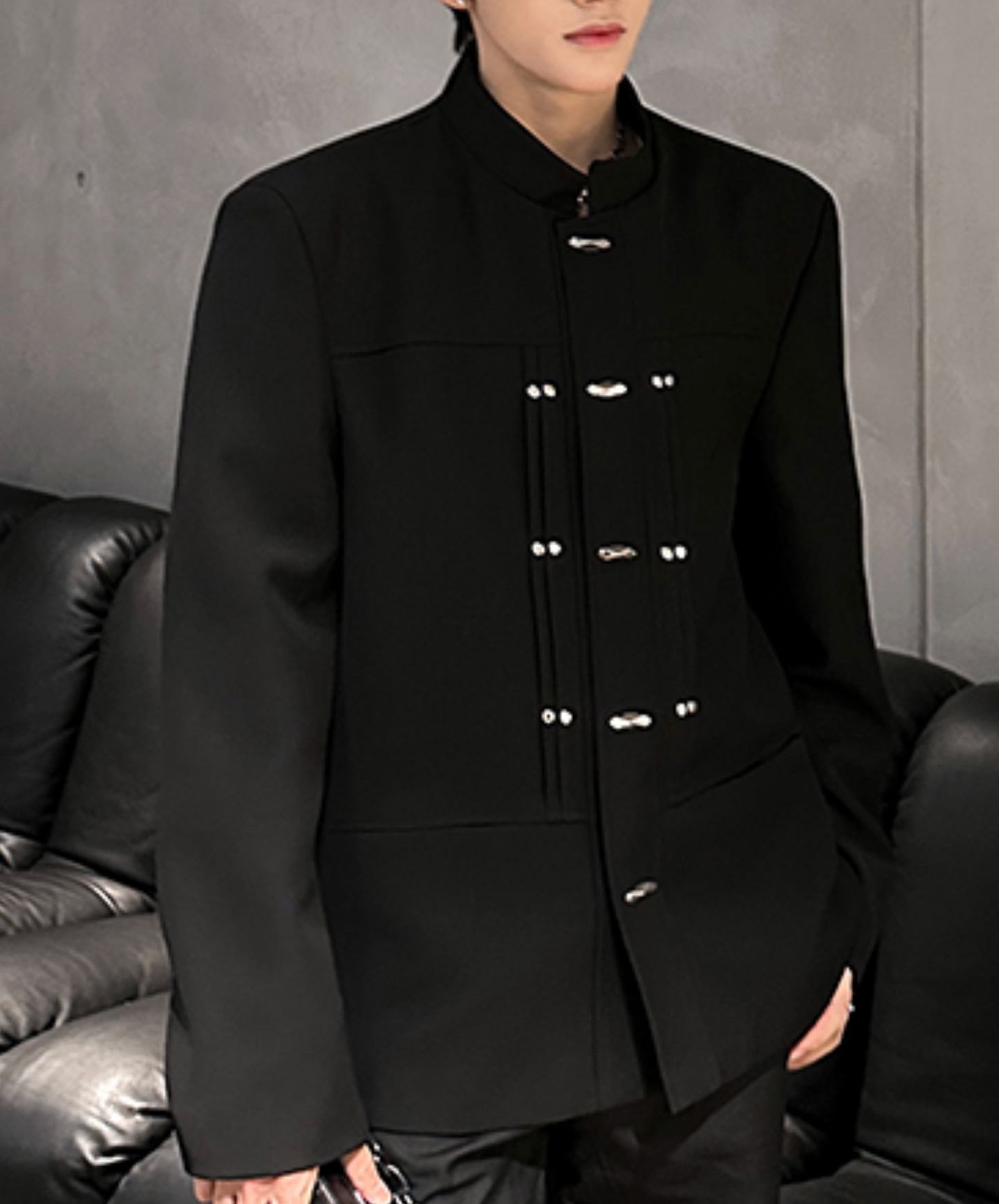 stand collar with metal buckle jacket EN2488