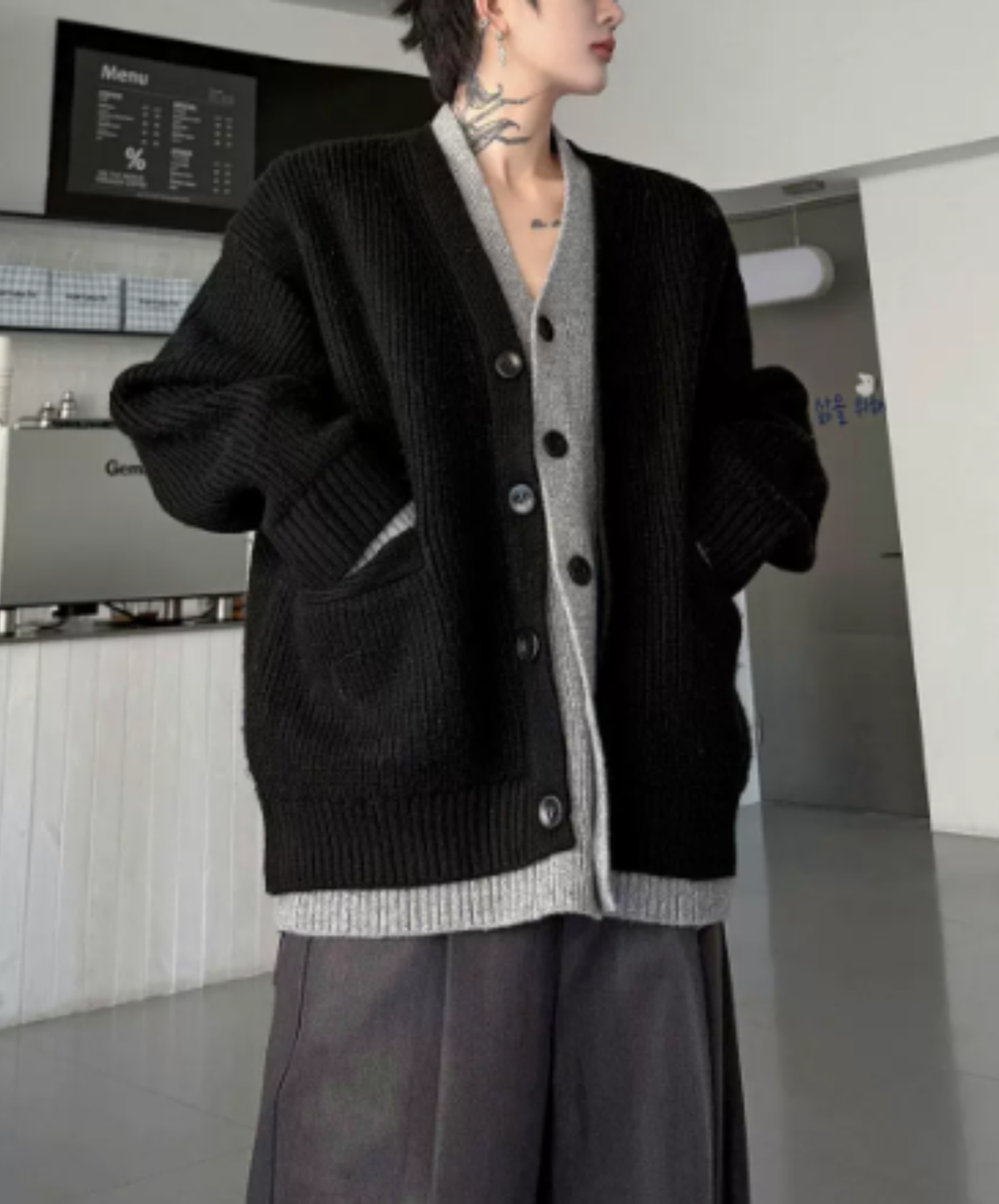 layered-look loose silhouette cardigan EN3254