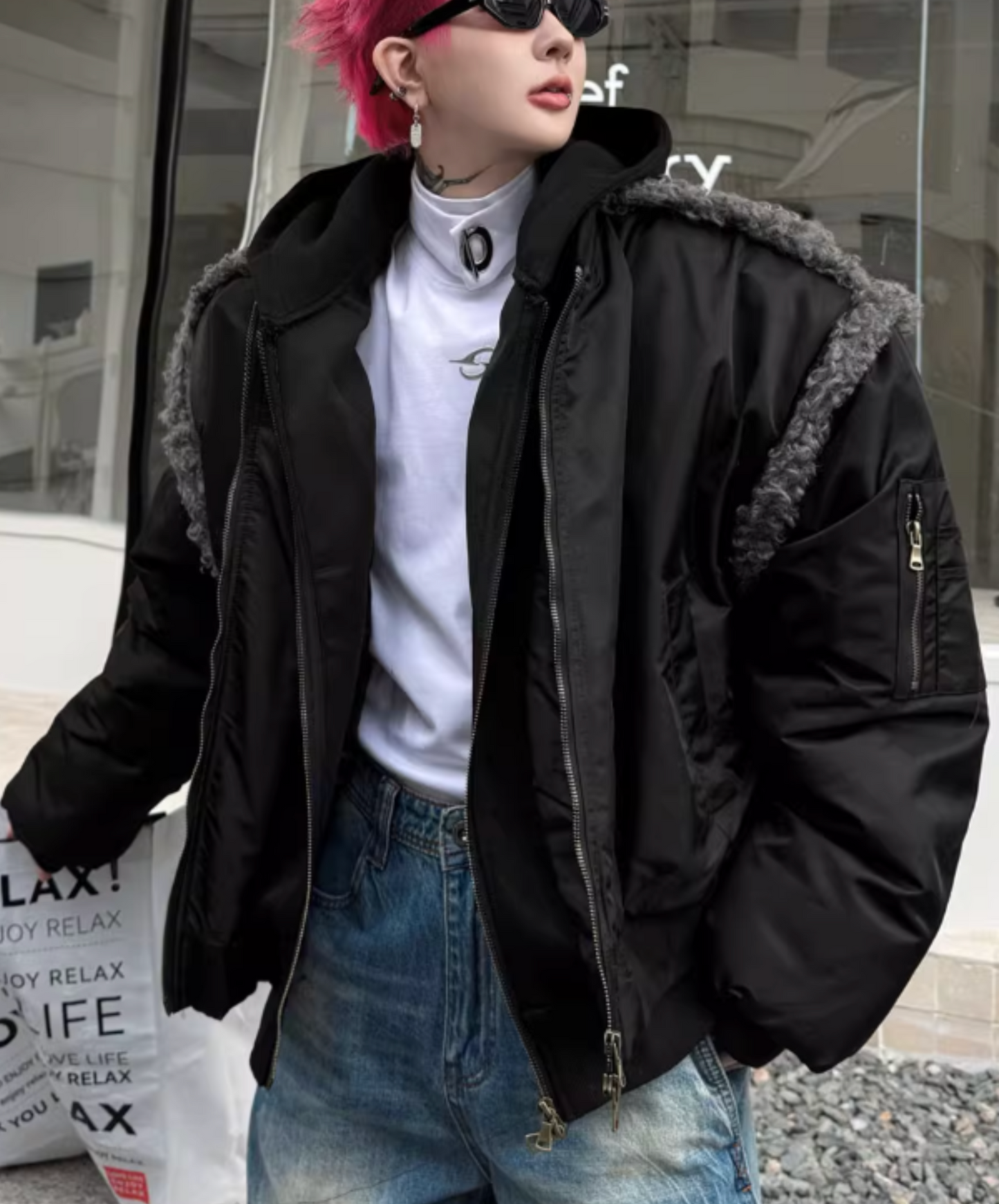 faux fur connection shorts jacket EN2563