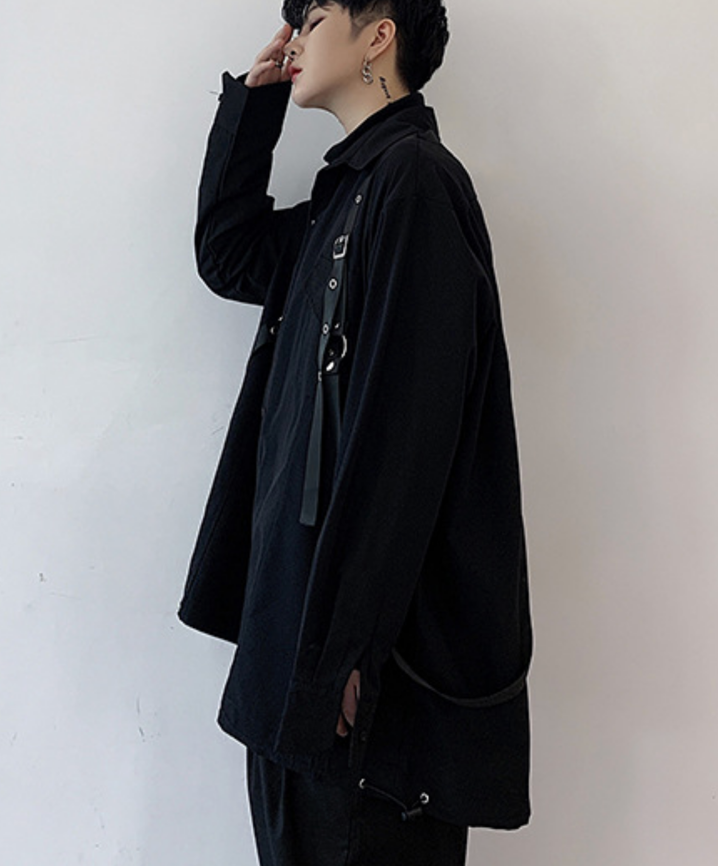 dark buckle belt decoration shirt EN2842