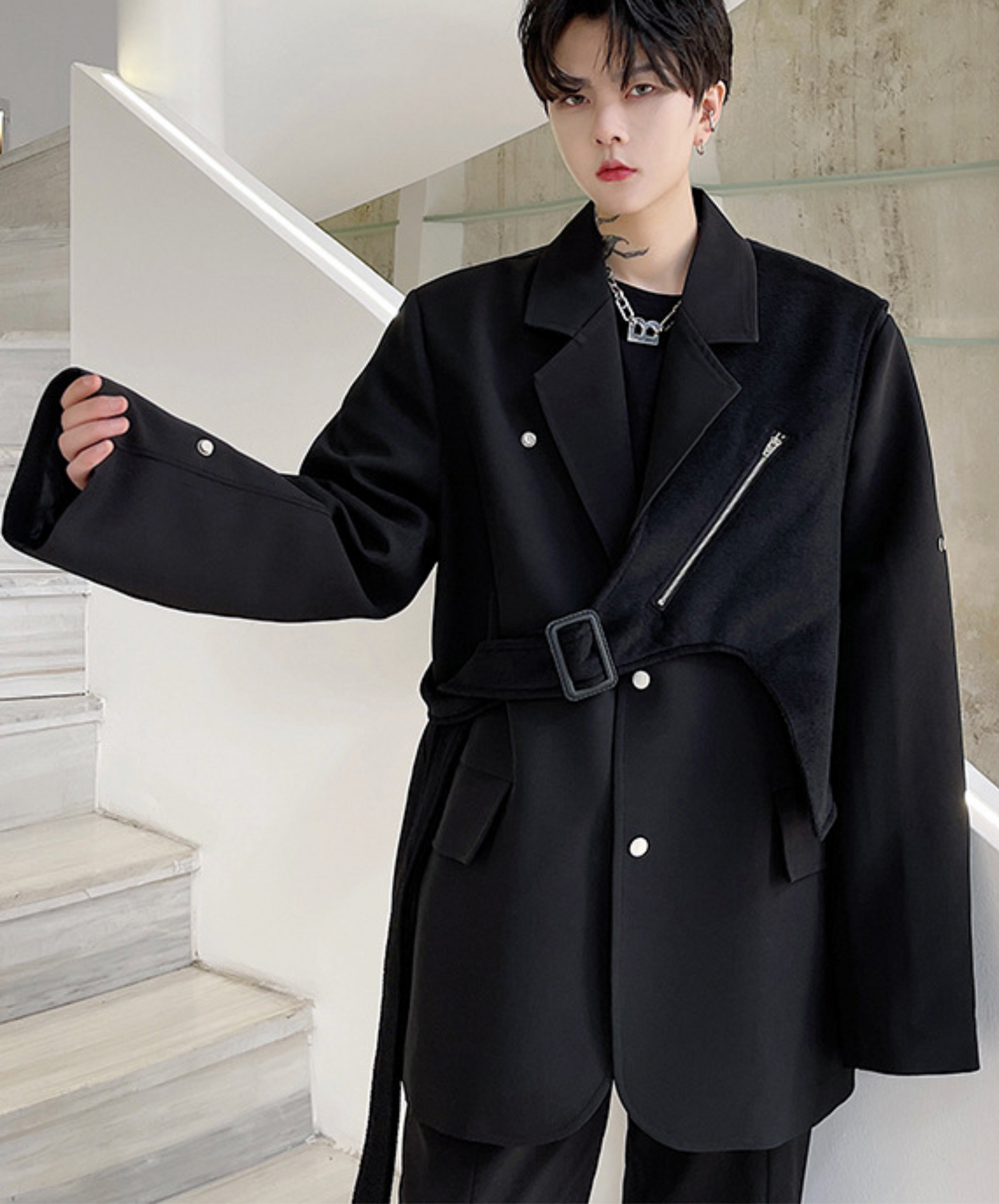 dark irregular design mix jacket EN2406