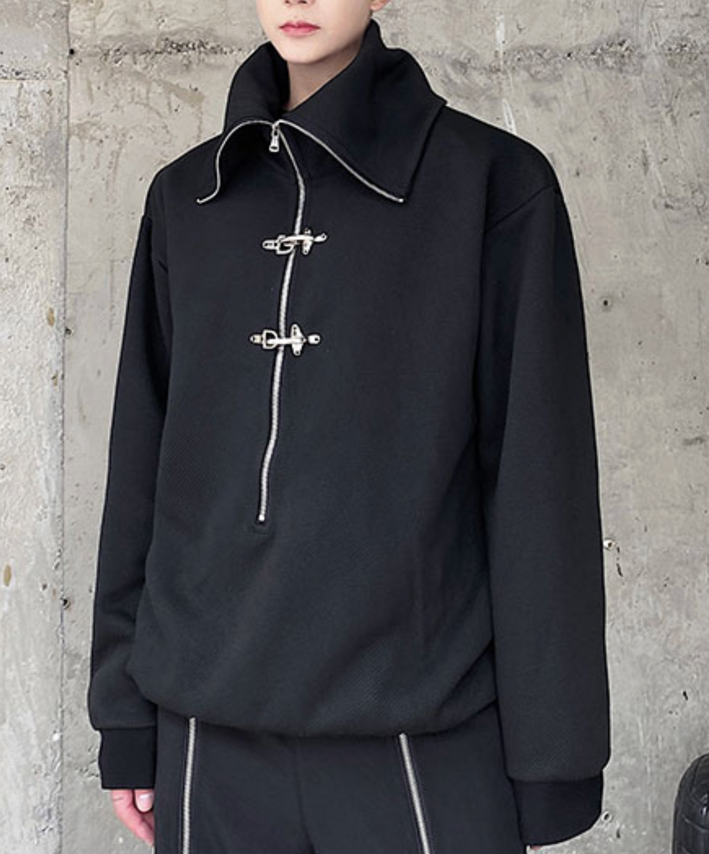 high neck airplane button zip sweatshirt EN2507