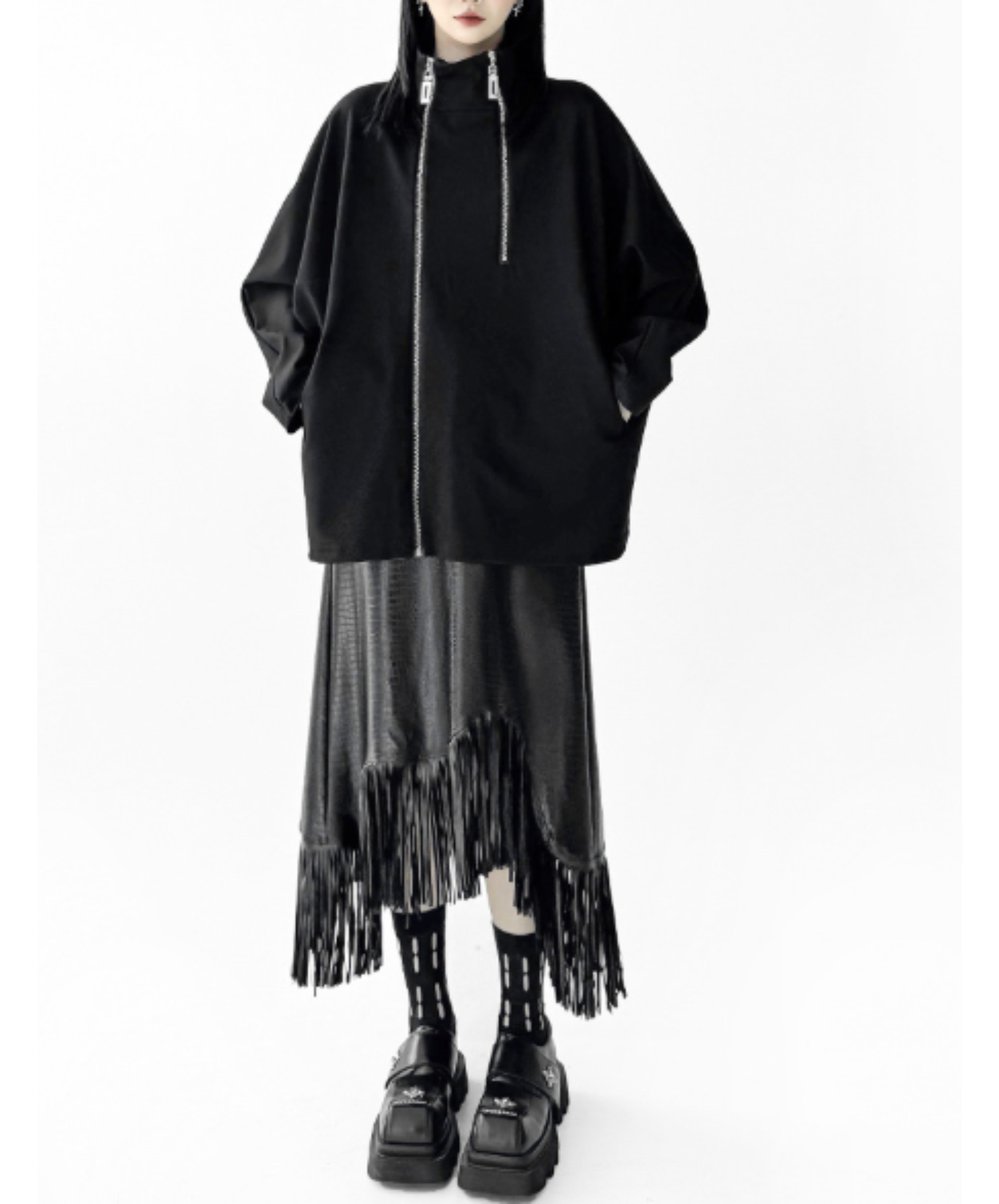 double-zipper dolman sleeve sweatshirt EN3115