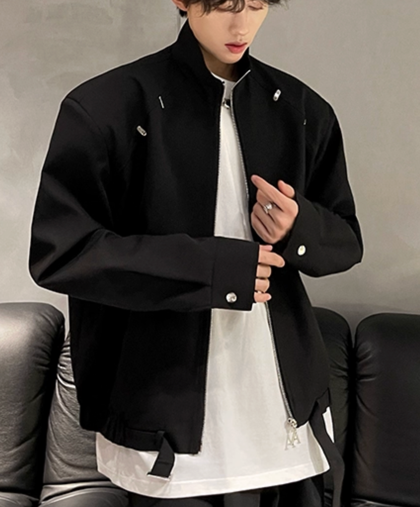 stand collar with metal decoration jacket EN2437