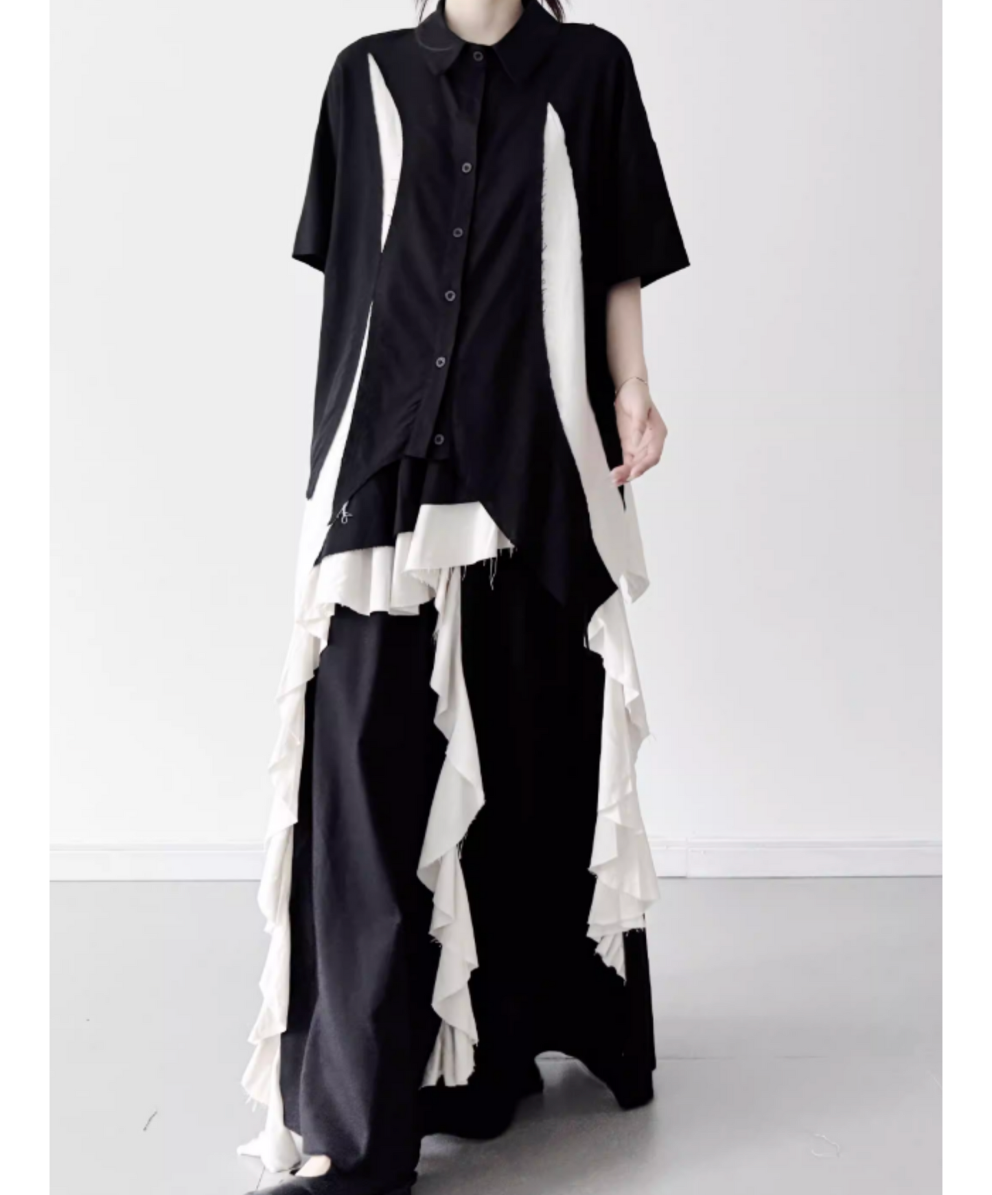 dark Irregular frills color block skirt EN2810