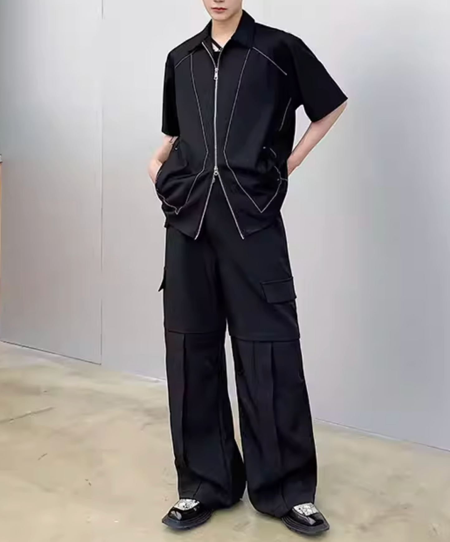 unique stitching with zipper shirt EN2812