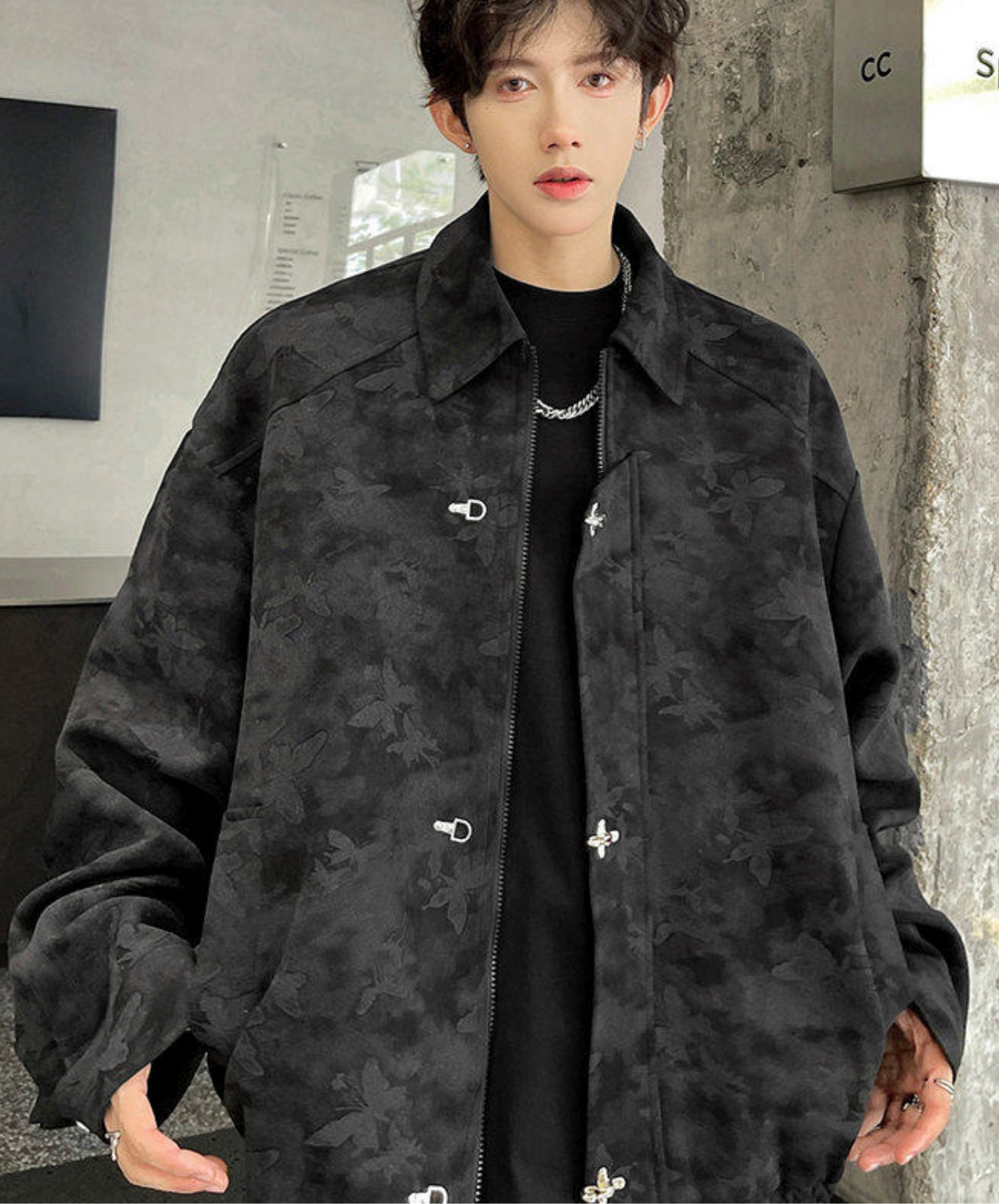 retro butterfly print fireman hook jacket EN2700