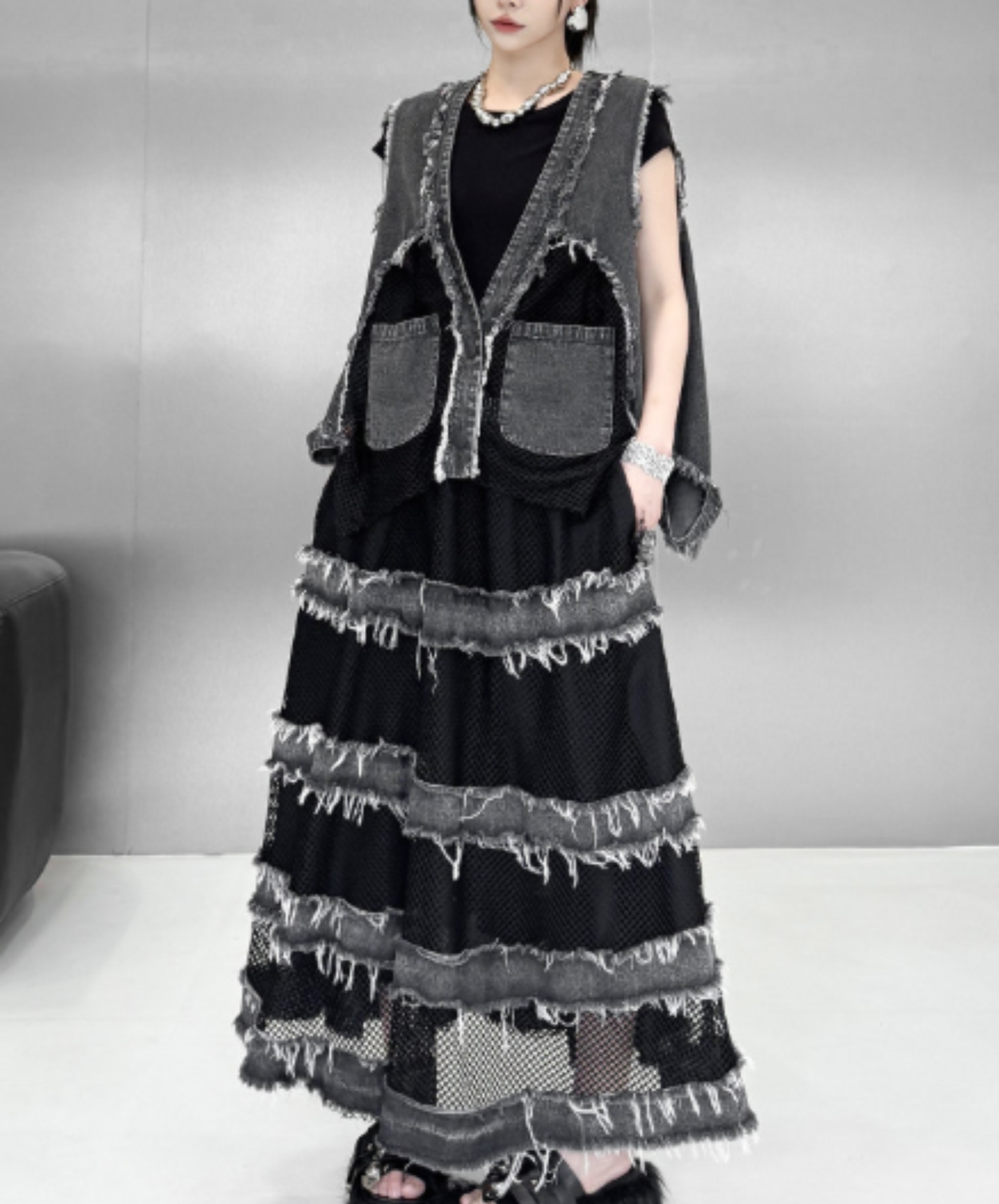 european-style mesh patchwork vest  EN2998