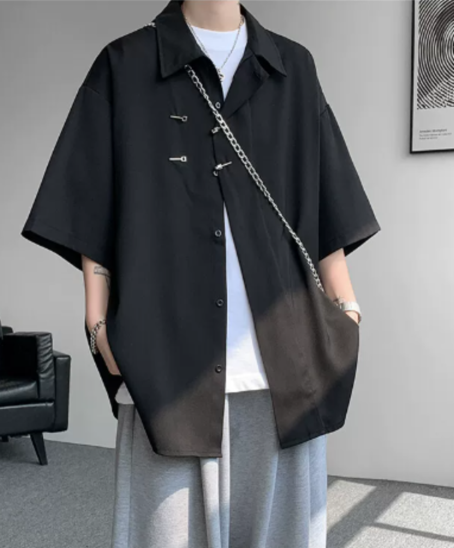 chinese-style slanted front placket shirt EN2910