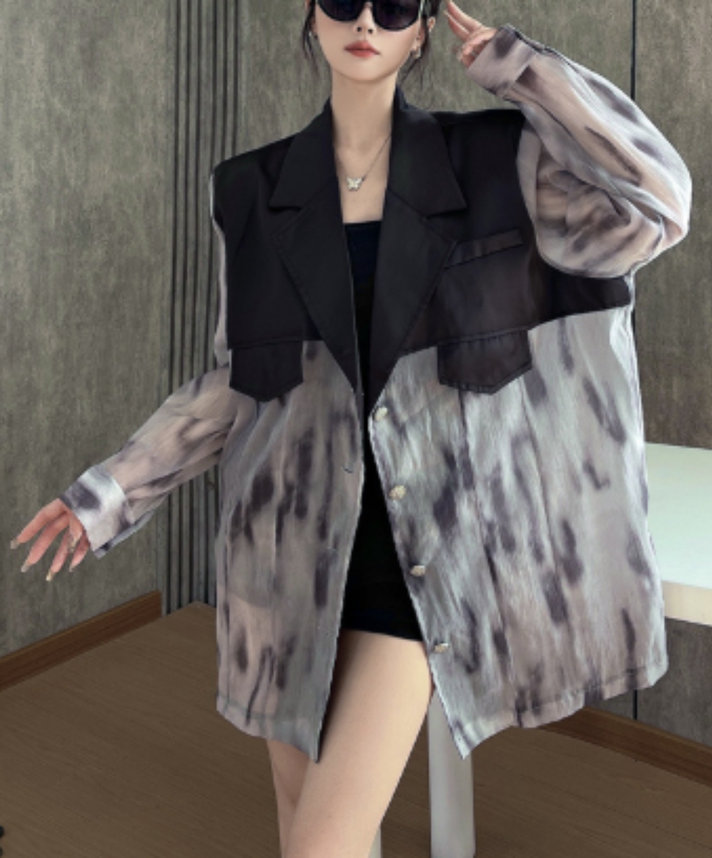 tie-dye patchwork sheer jacket EN3088
