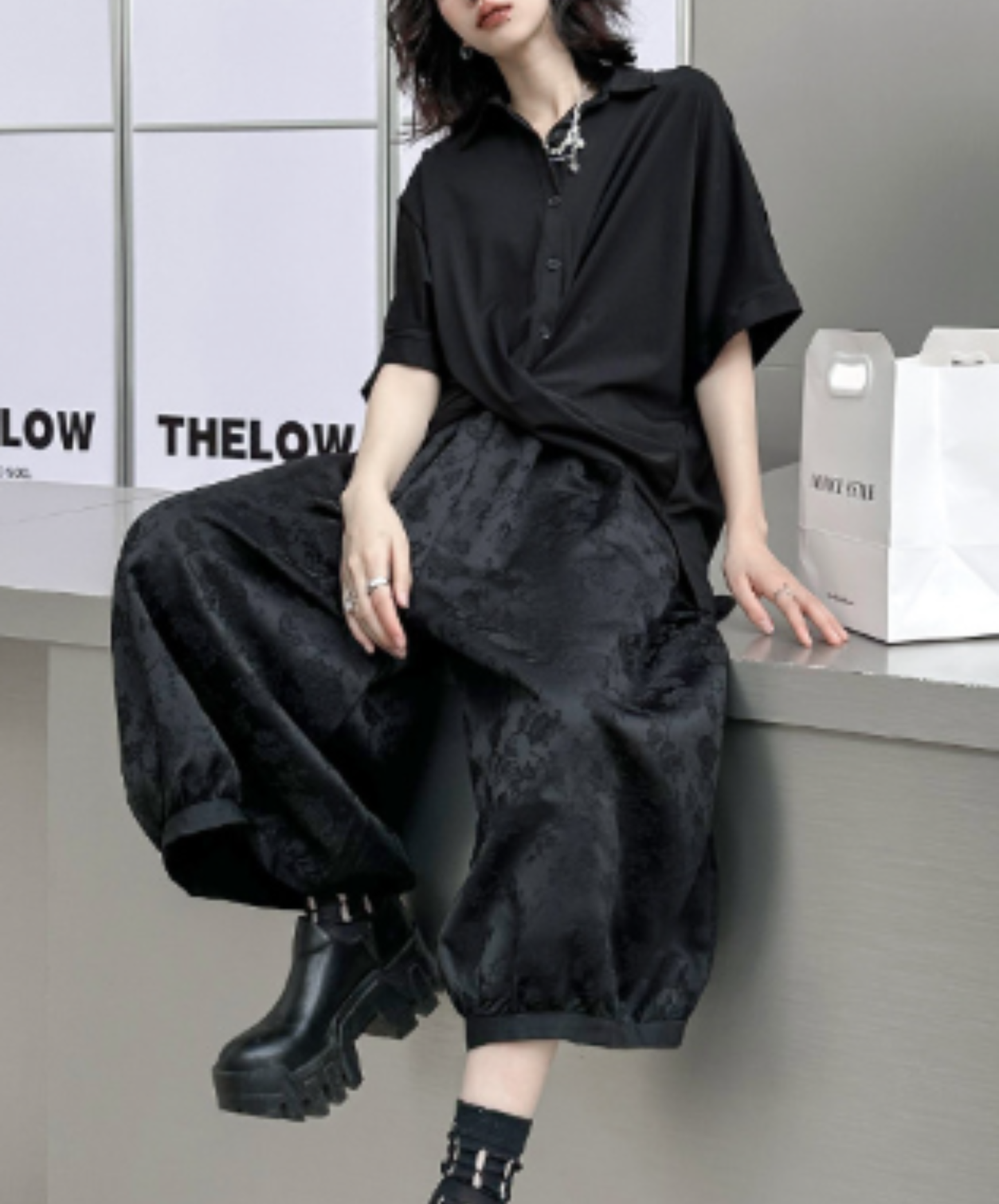 dark asymmetrical cross design shirt EN3001