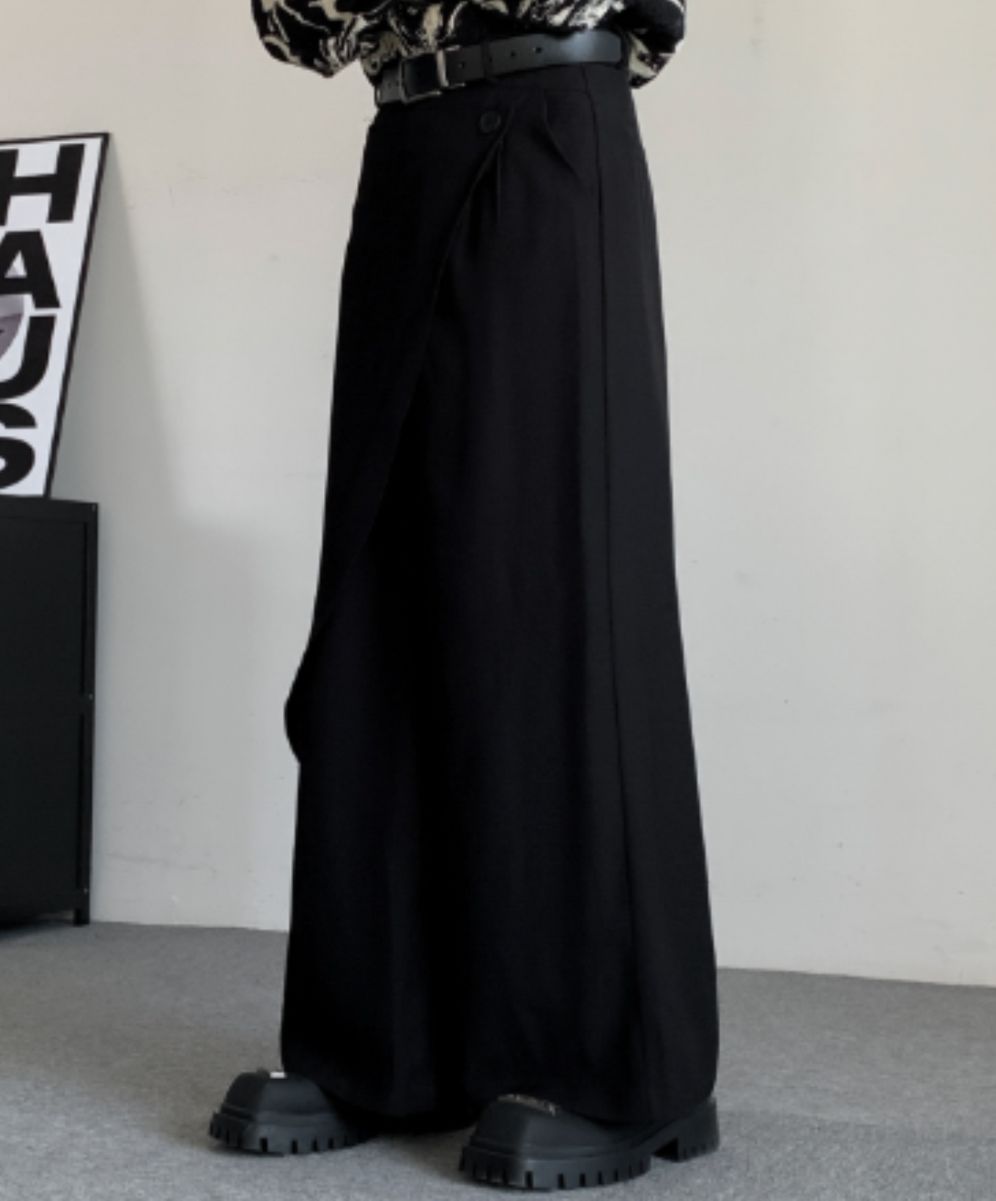 dark lazy drape layer wide pants EN2117