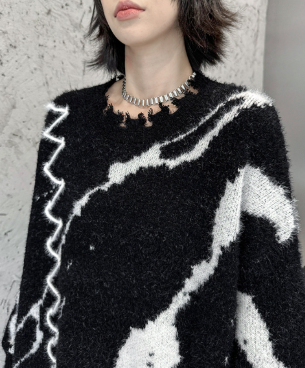 art-style patterned lace-up design sweater EN3205
