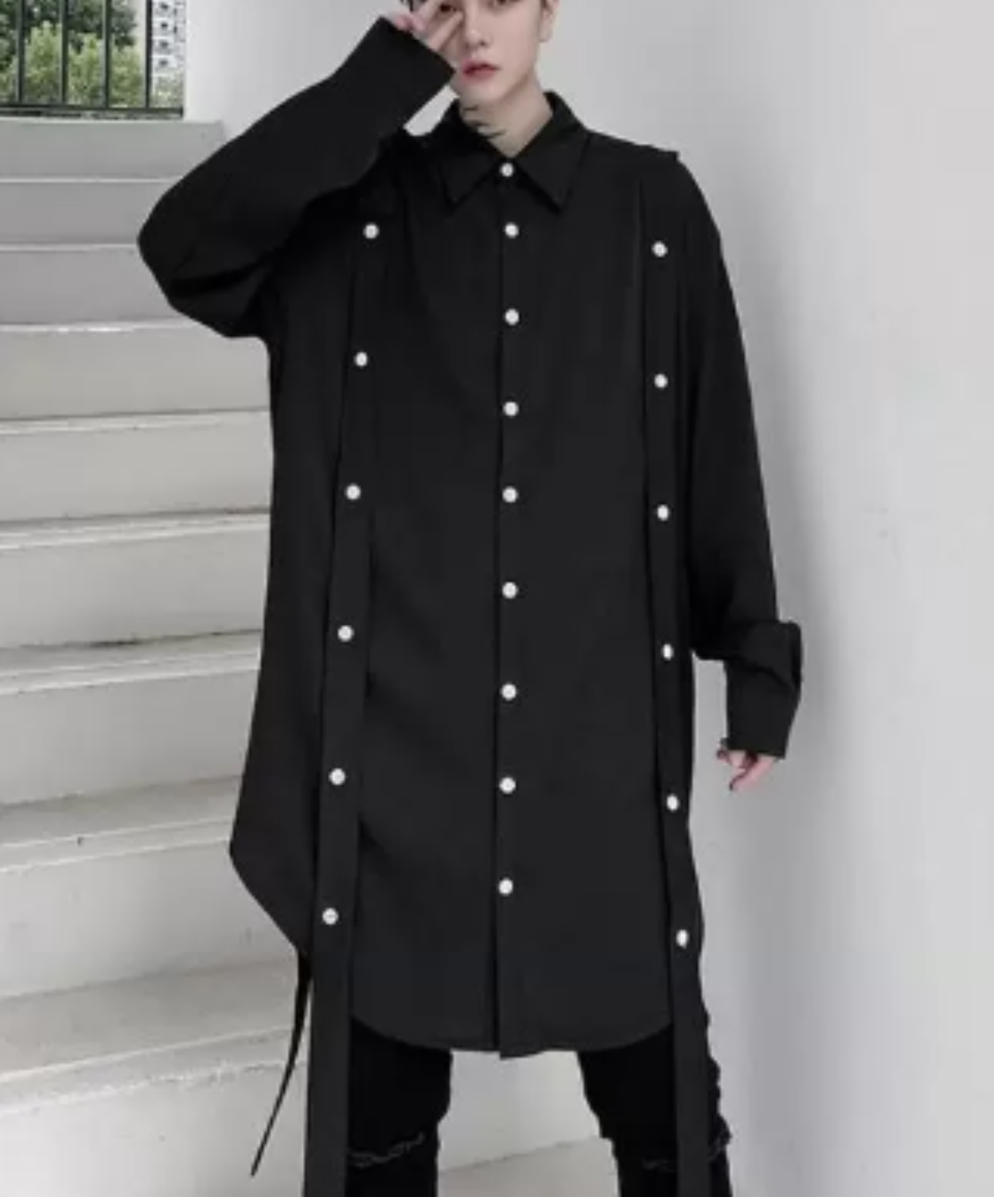 long belt with button detail long shirt EN3107