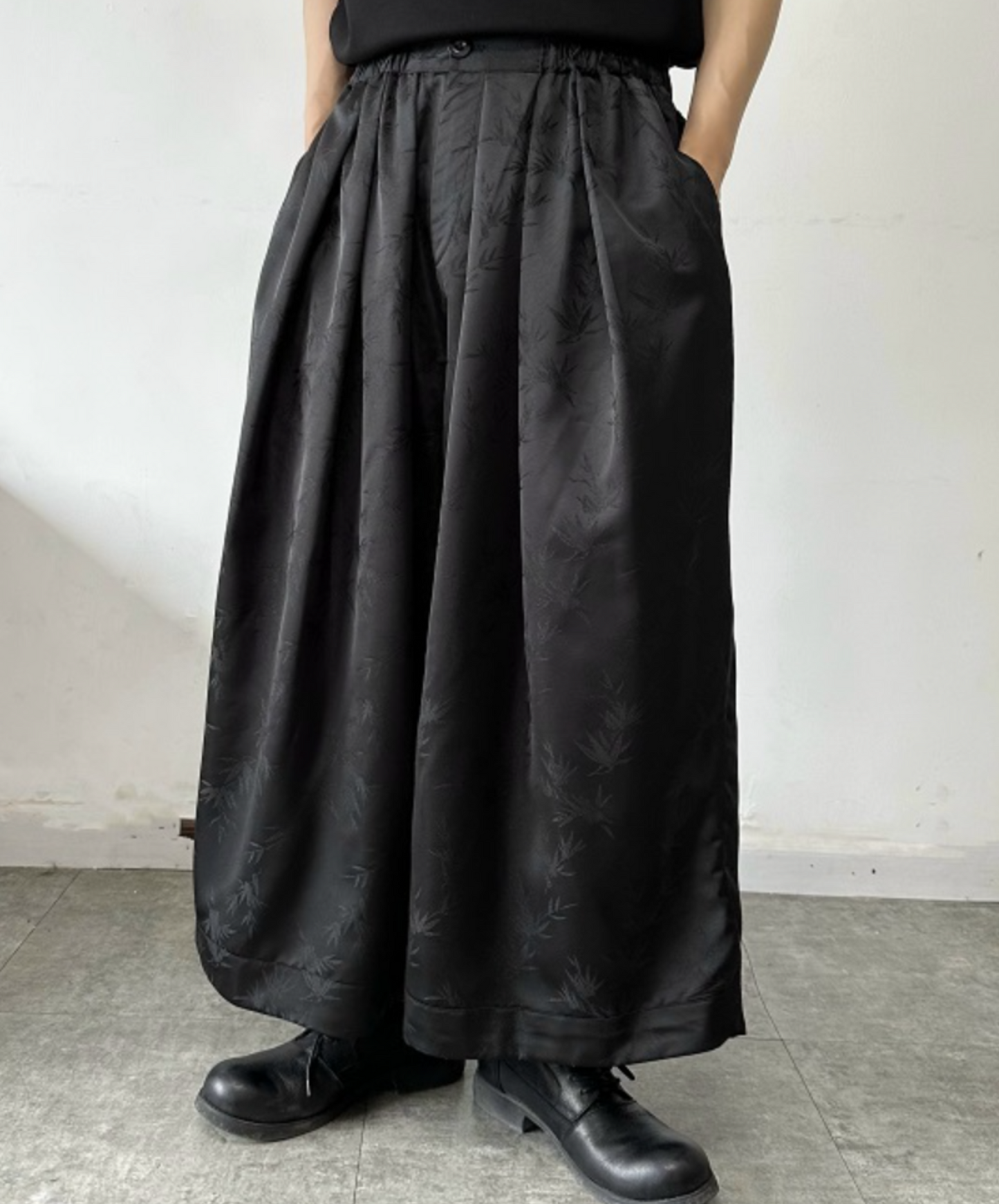 chinese style satin jacquard wide pants EN1767