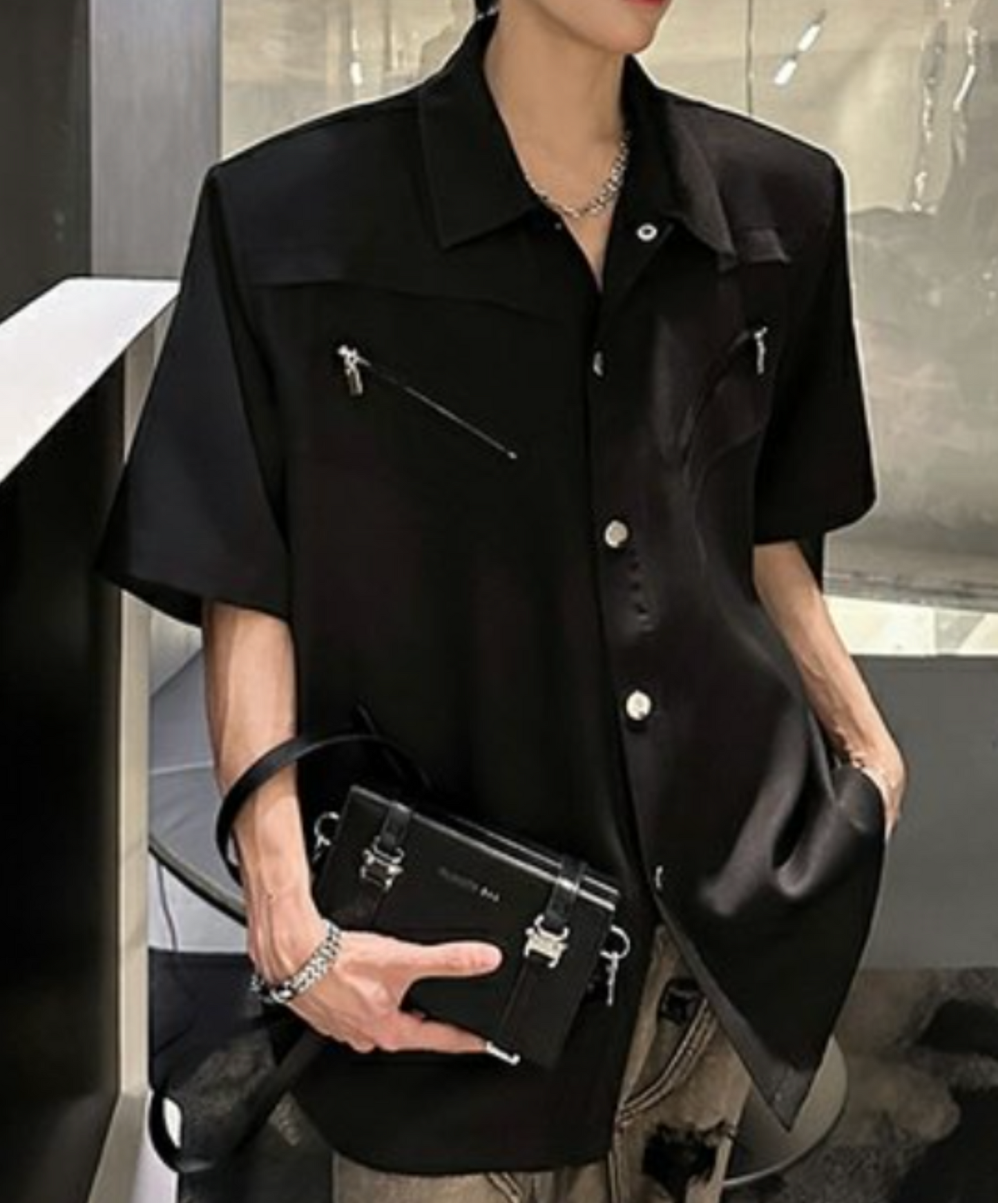 rich metal button zip pocket shirt EN2096