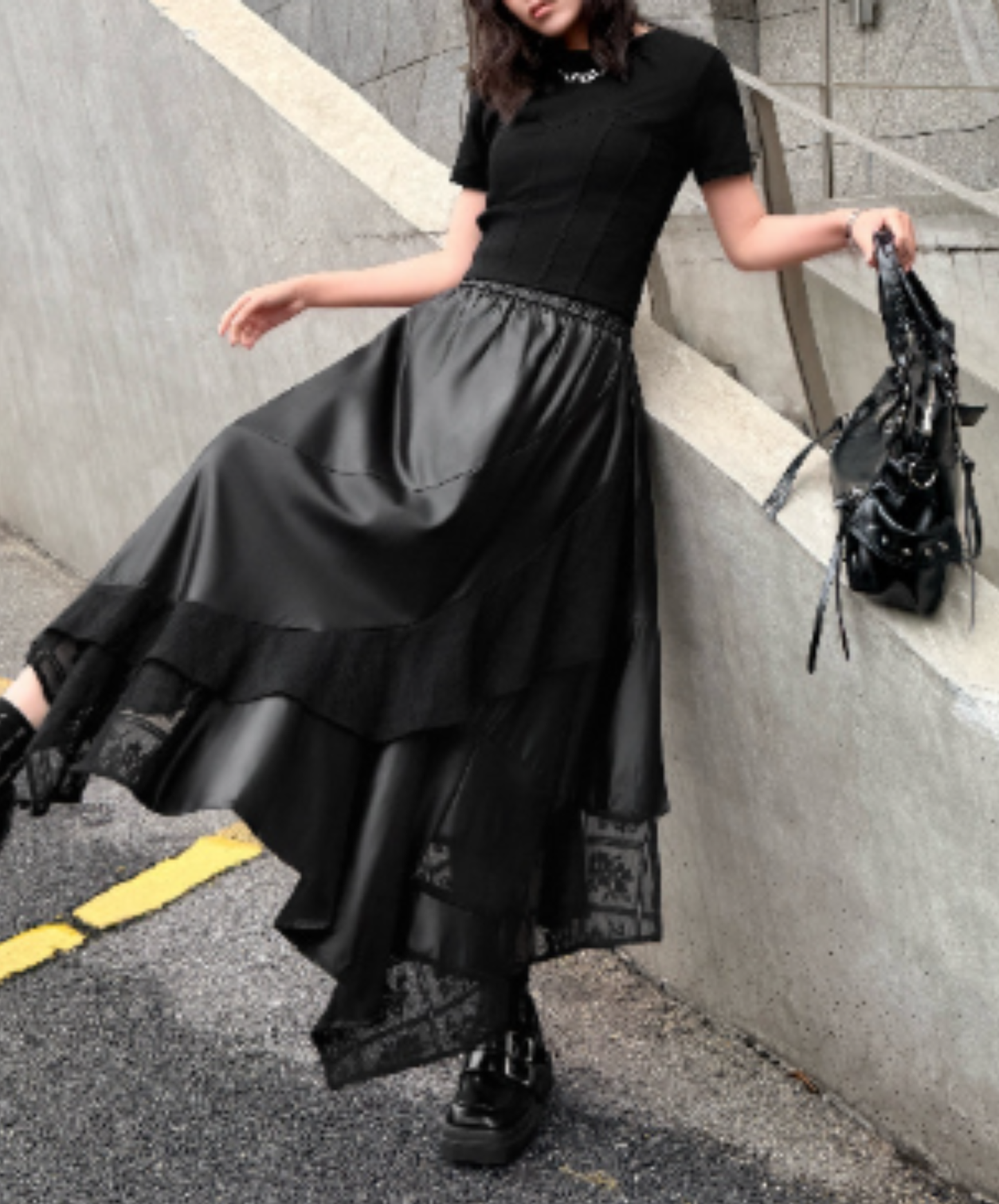 Irregular patchwork midi skirt EN2954