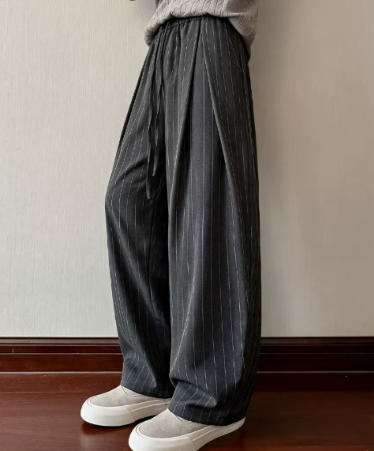deep-pleat drawstring wide pants EN3208
