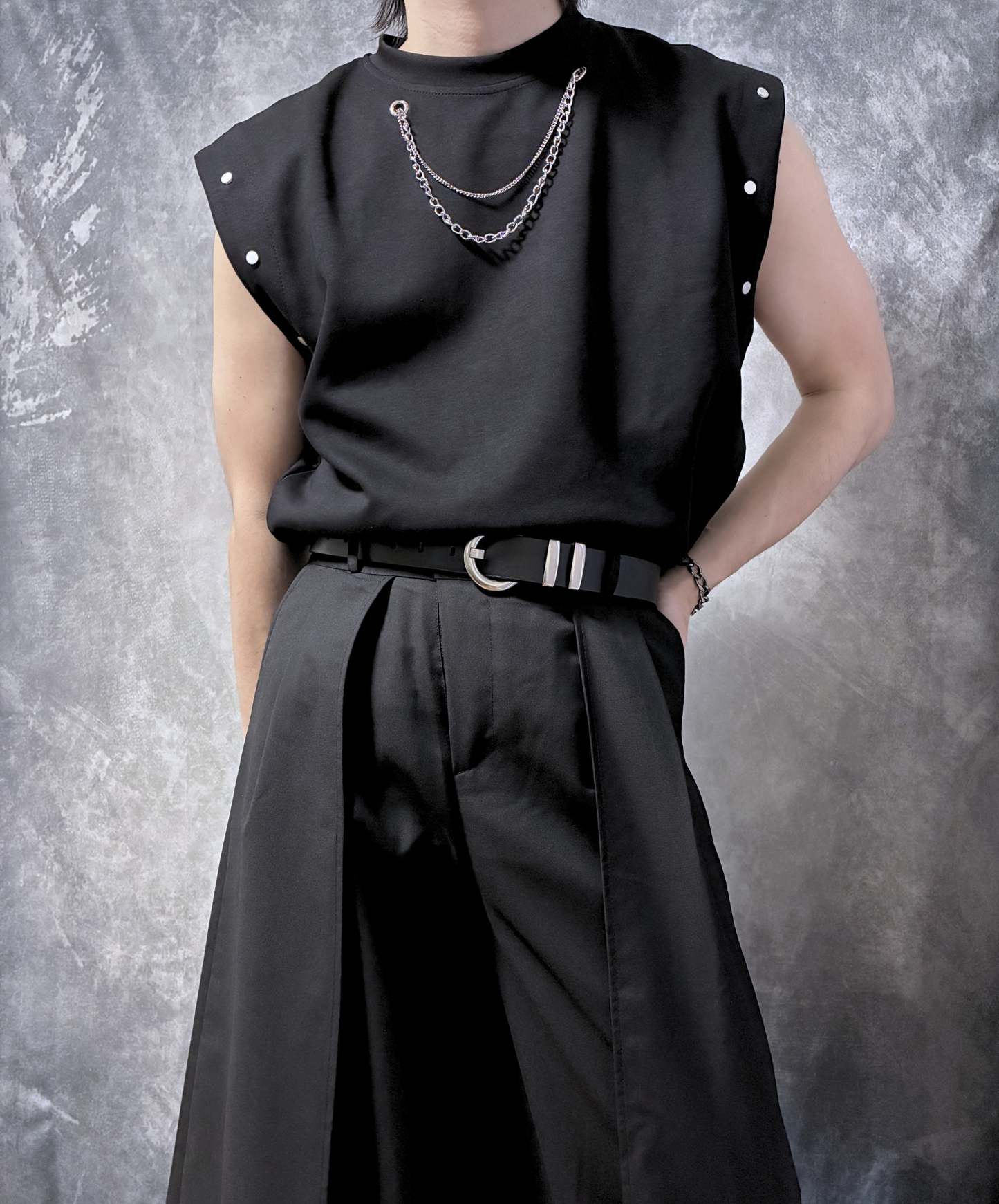【style105】dark mode outfit set EN3059（vest + t-shirt + pants set）