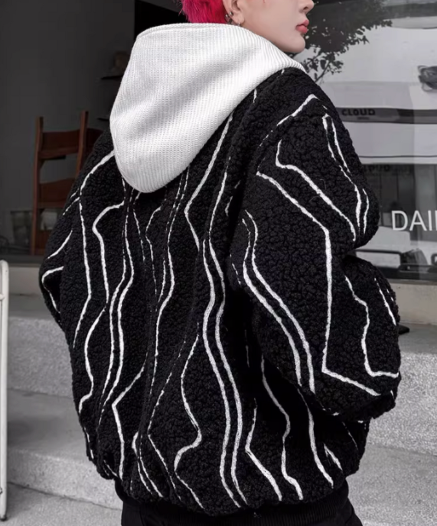 irregular striped hoodie jacket EN2596