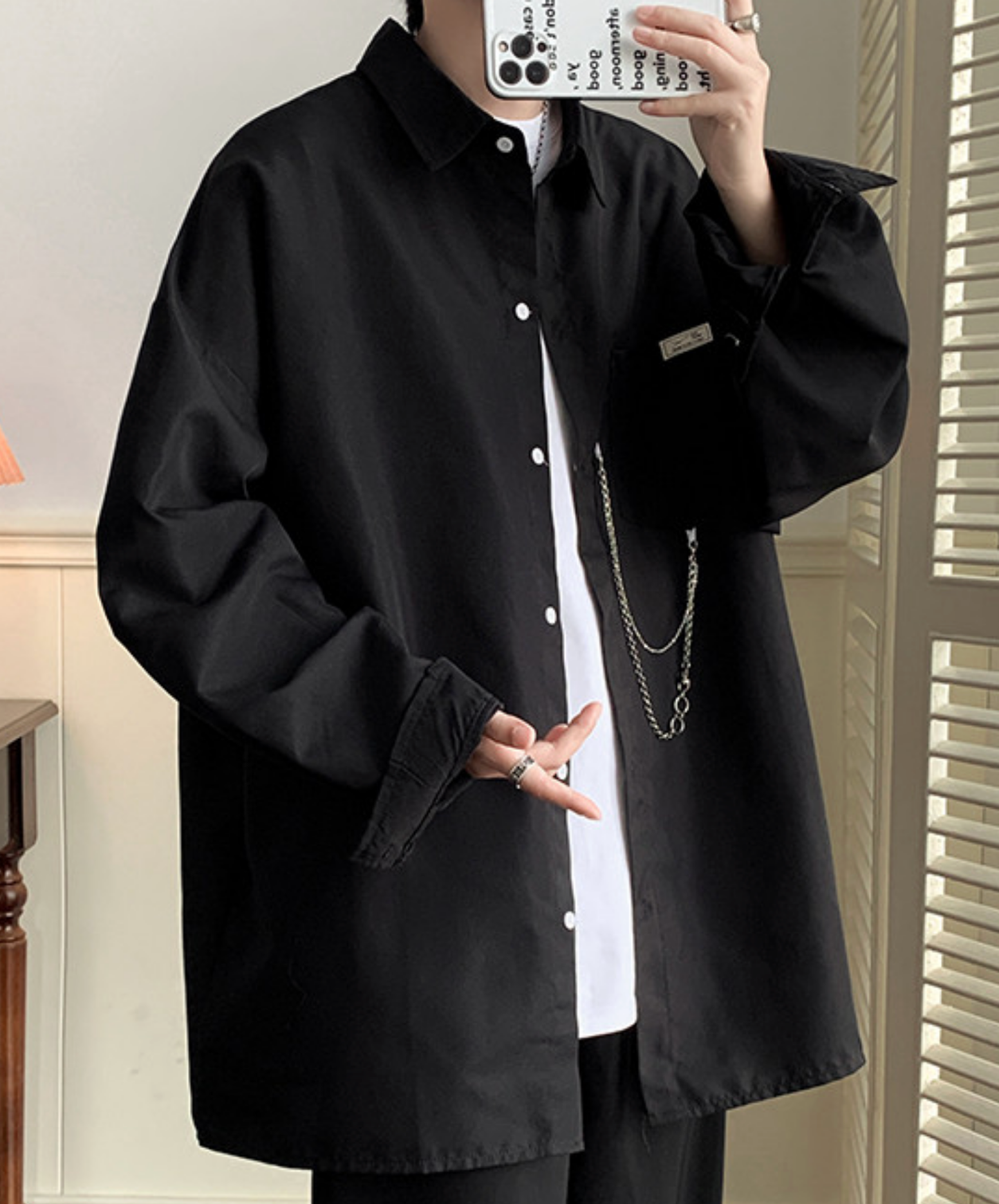 dark chain-decorated oversized shirt EN2761